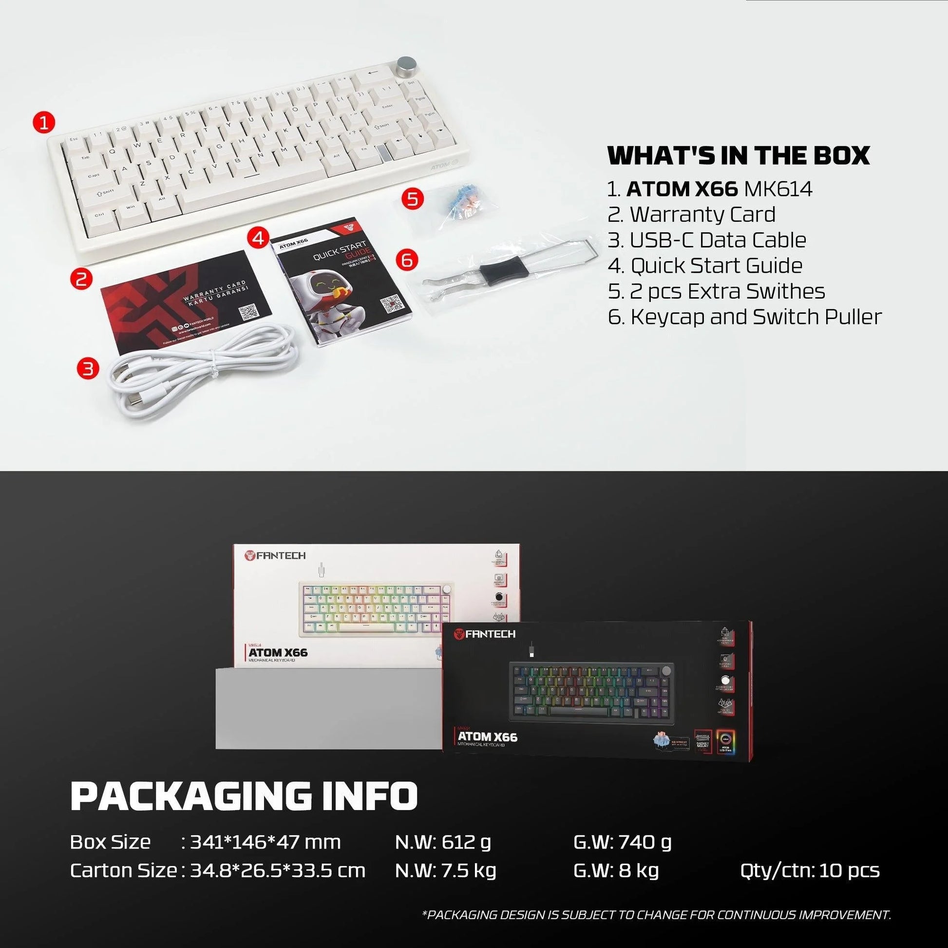 Fantech atom x66 mk614 mechanical keyboard - white