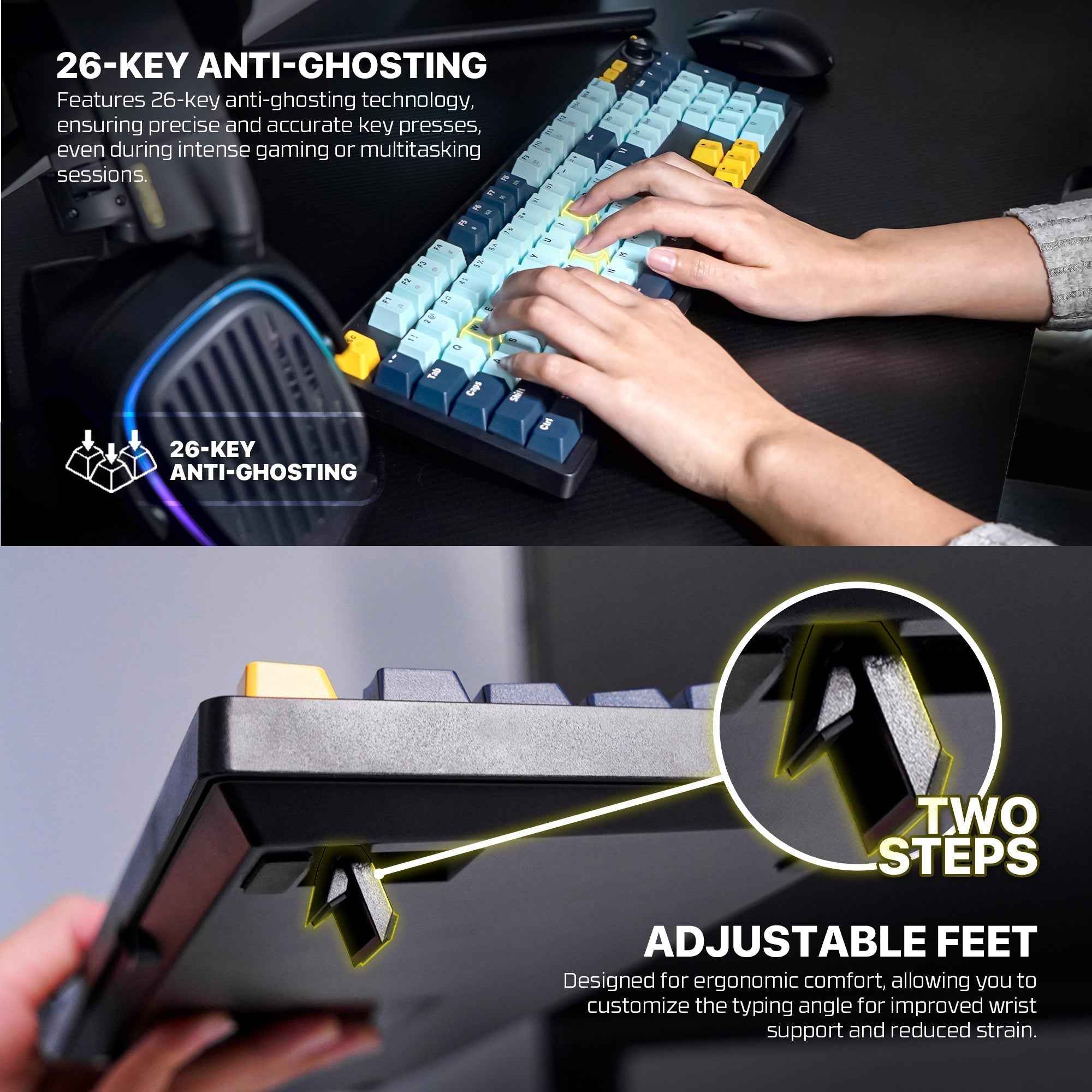 Fantech Atom107s Mk893s Mechanical Gaming Keyboard Mizu Edition Navy Blue