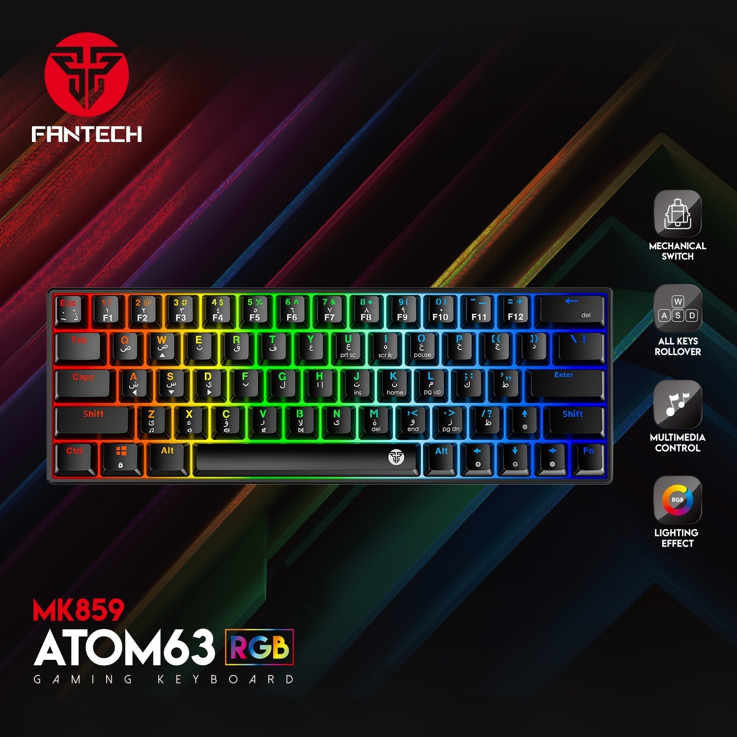 Fantech Atom63 Mk859 Mechanical Gaming Keyboard Arabic/english - Gameonjo