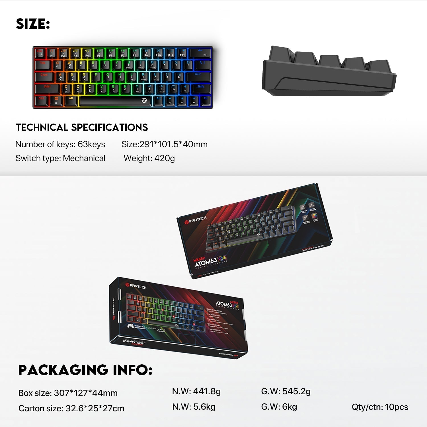 Fantech Atom63 Mk859 Mechanical Gaming Keyboard Arabic/english - Gameonjo
