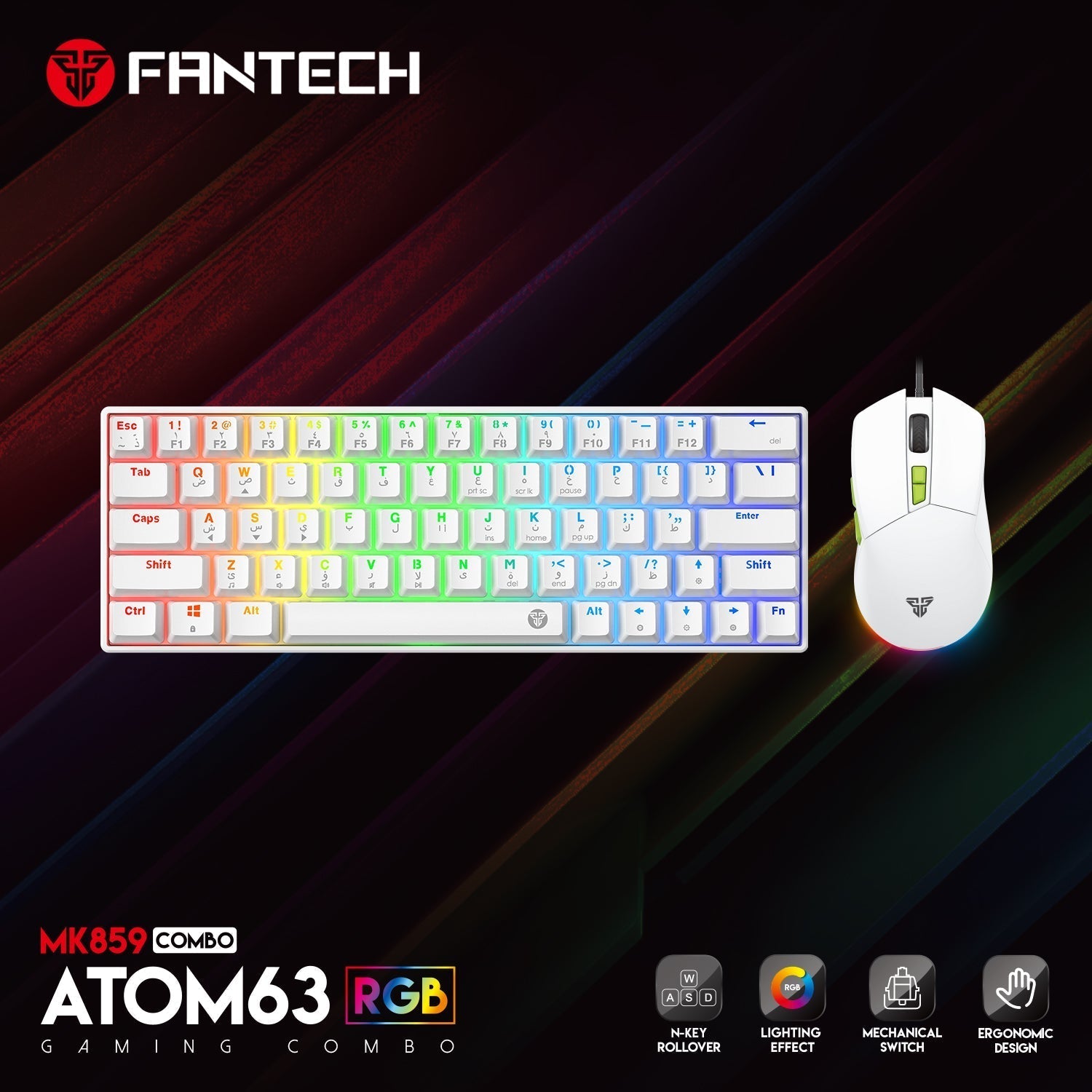 Fantech Atom63 Mk859c Mechanical Gaming Keyboard & Mouse Arabic/english - Gameonjo