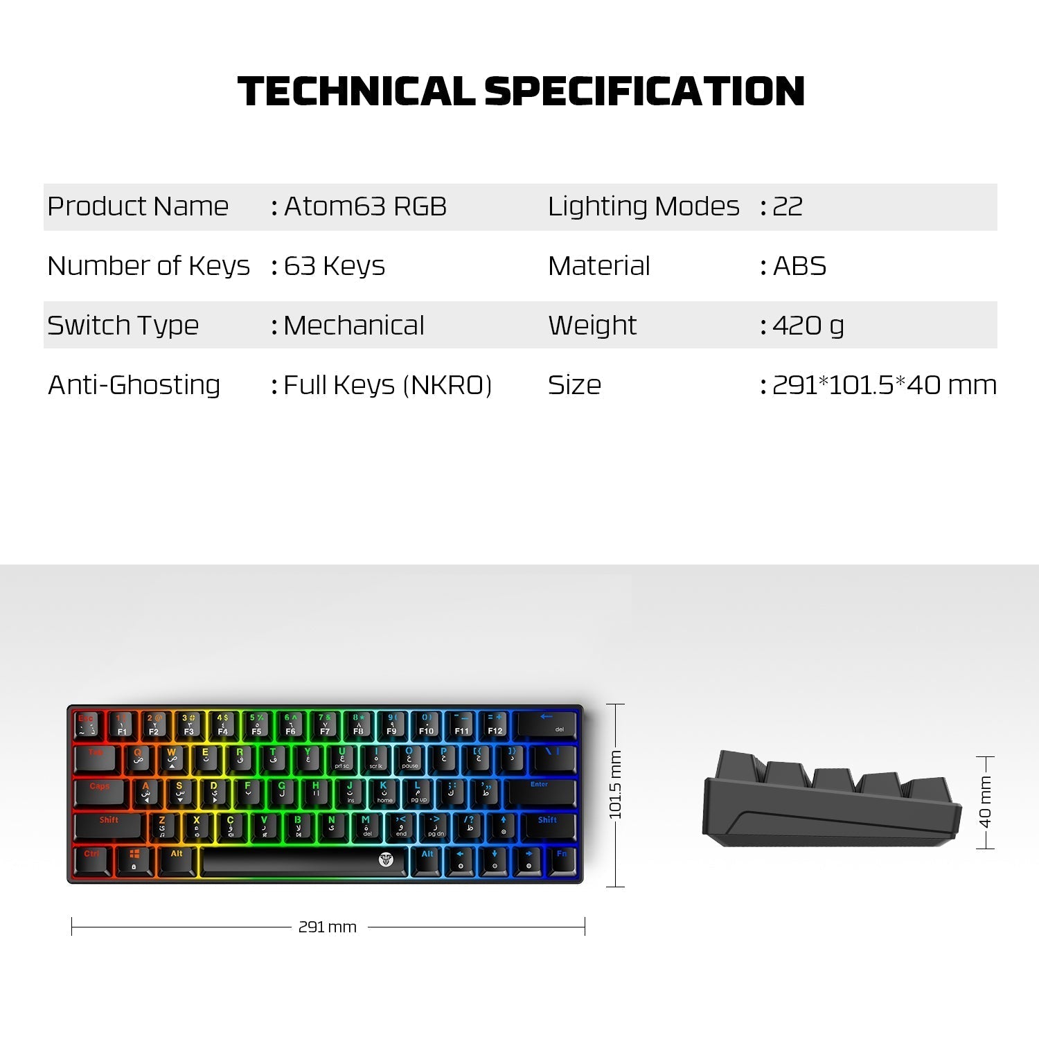 Fantech Atom63 Mk859c Mechanical Gaming Keyboard & Mouse Arabic/english - Gameonjo