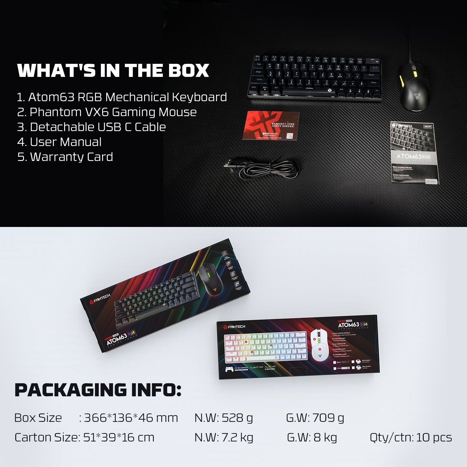 Fantech Atom63 Mk859c Mechanical Gaming Keyboard & Mouse Arabic/english - Gameonjo