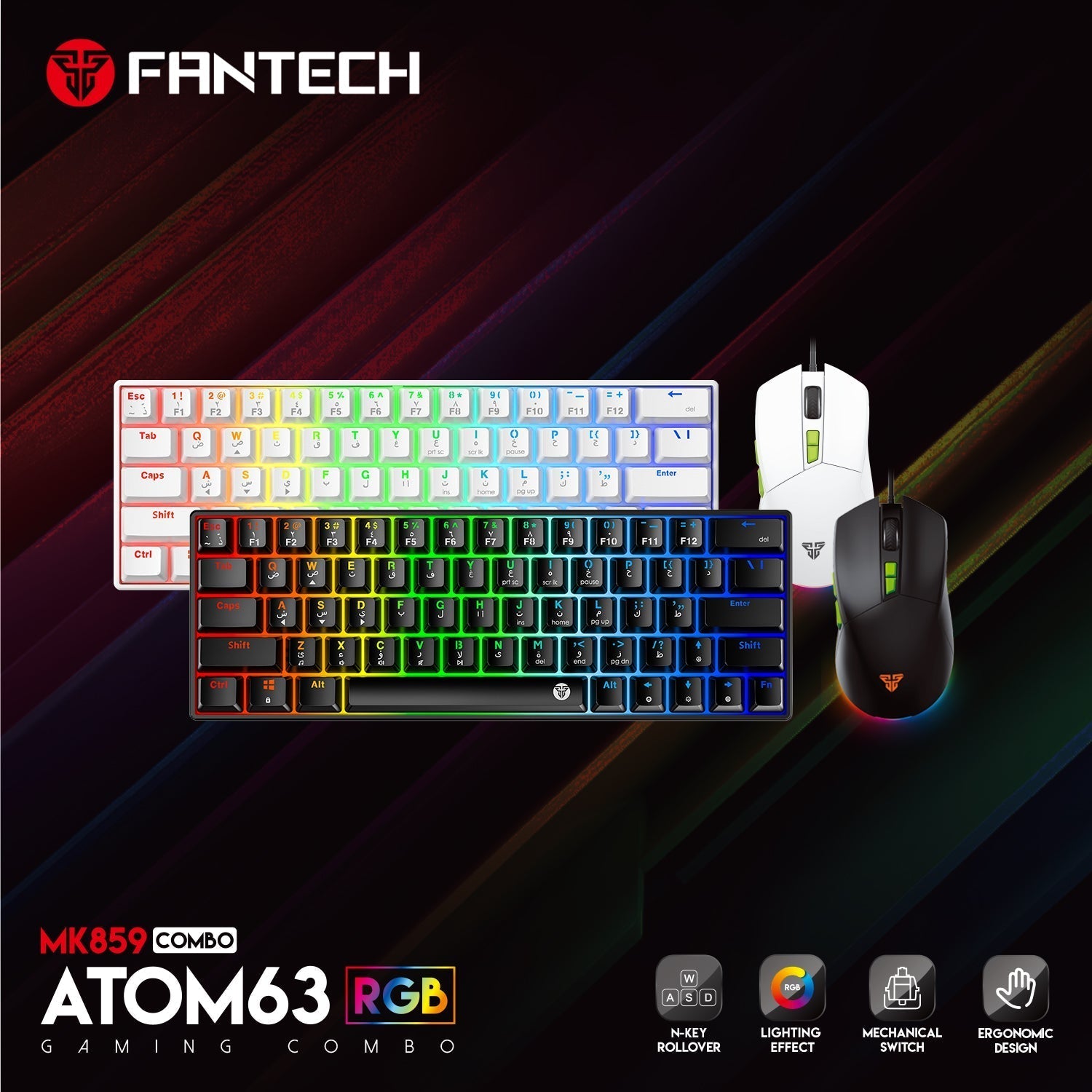 Fantech Atom63 Mk859c Mechanical Gaming Keyboard & Mouse Arabic/english - Gameonjo
