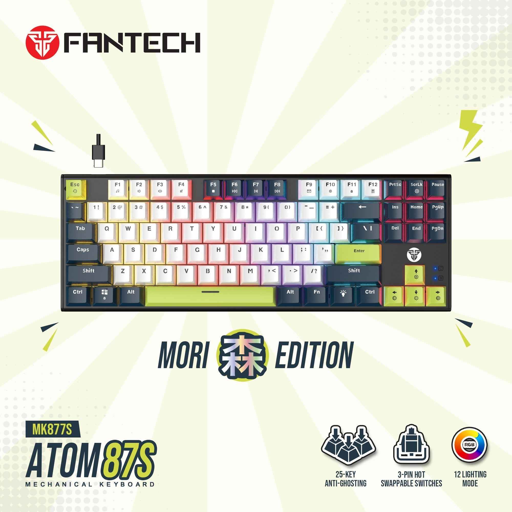 Fantech Atom87s Mk877s Mechanical Gaming Keyboard Mori Edition White