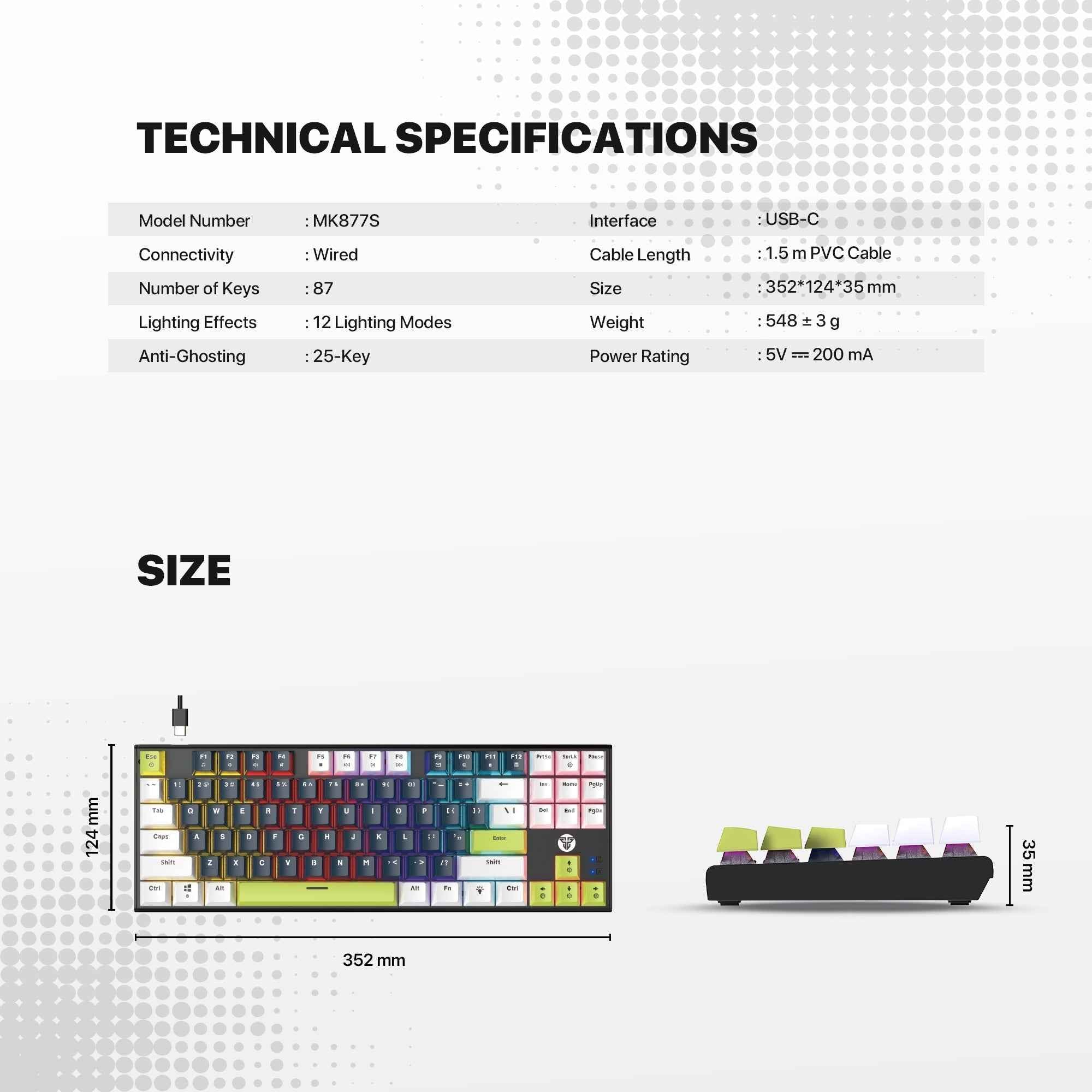 Fantech Atom87s Mk877s Mechanical Gaming Keyboard Mori Edition White