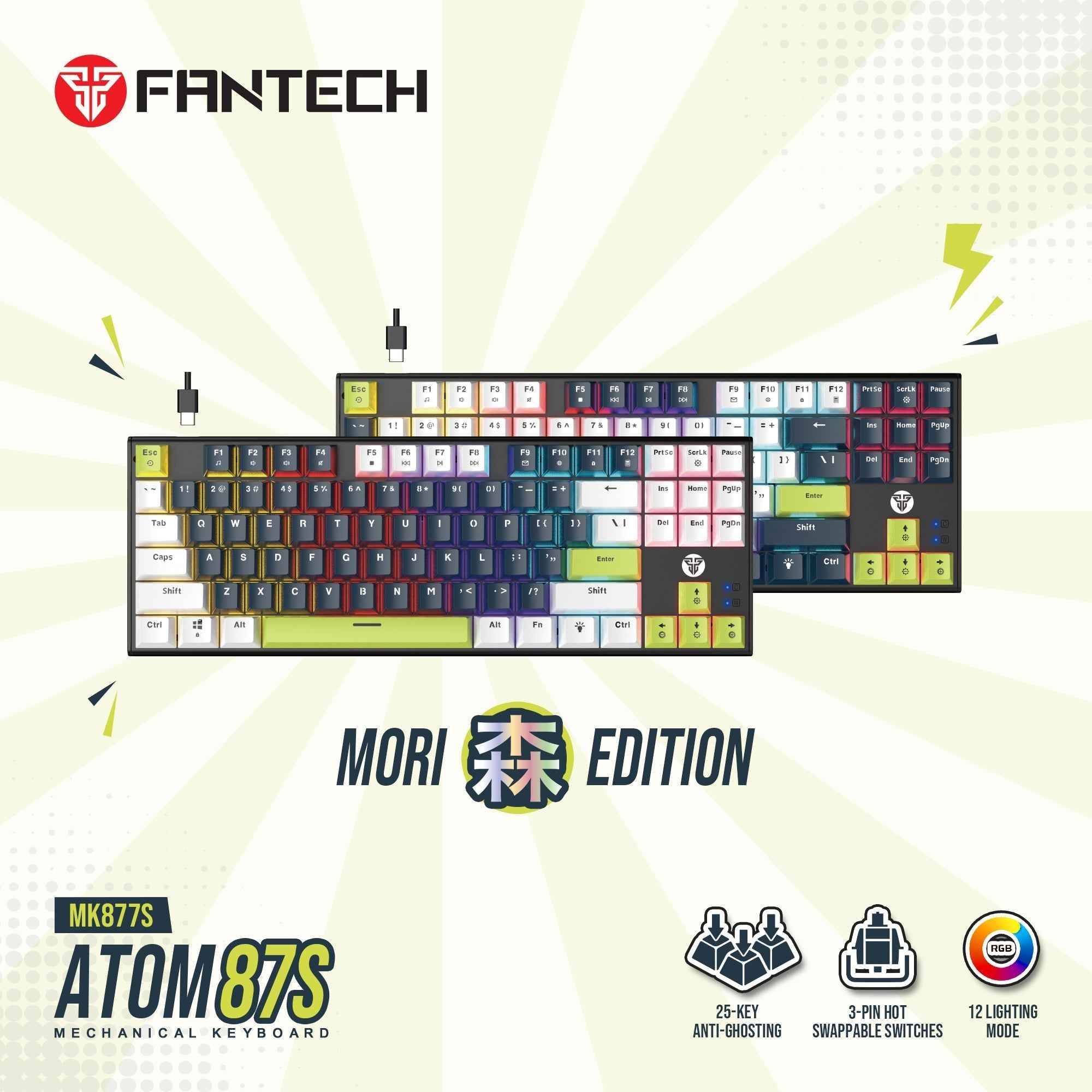 Fantech Atom87s Mk877s Mechanical Gaming Keyboard Mori Edition White