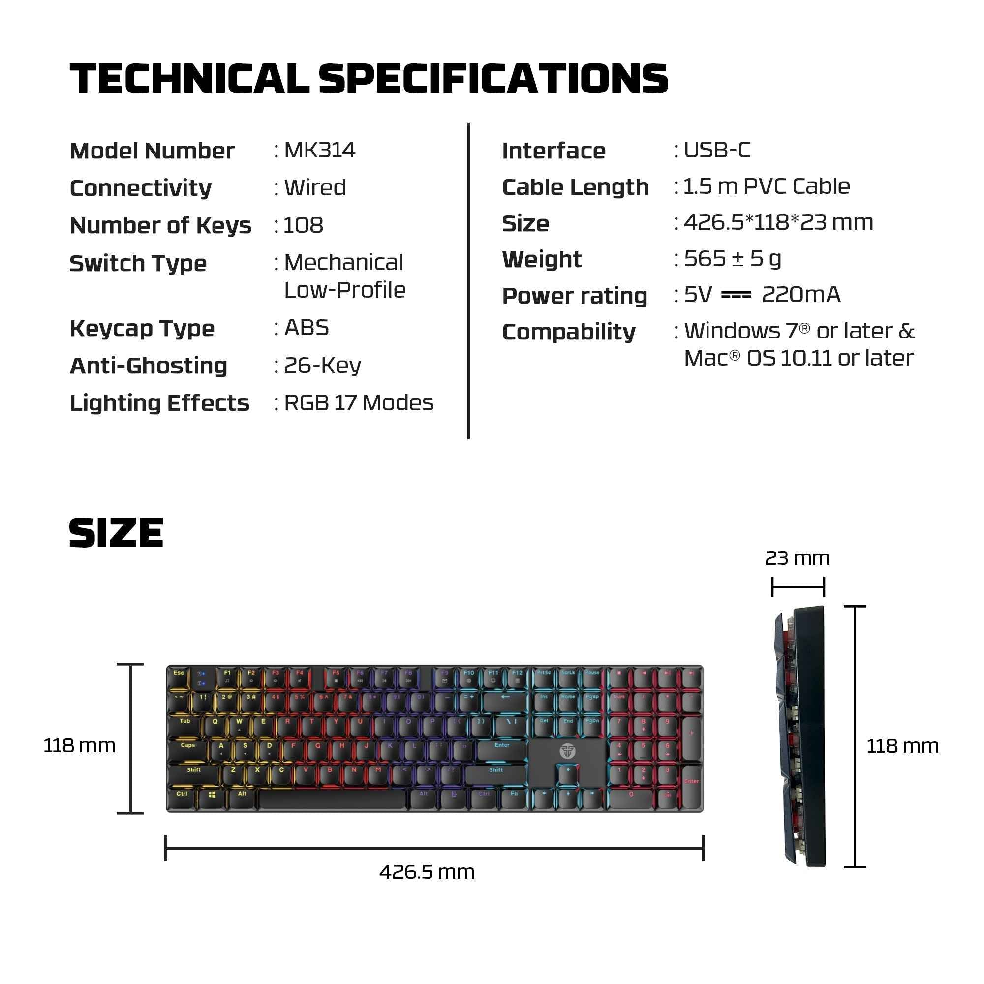 Fantech Atomair108 Mk314 Mechanical Keyboard Low-profile White