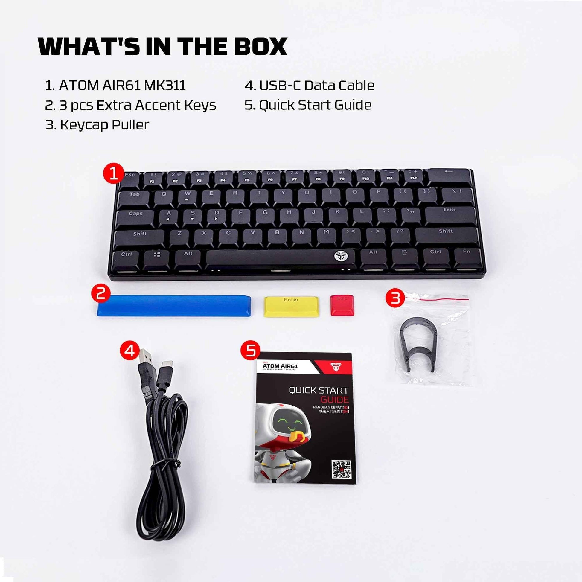 Fantech atomair61 mk311 keyboard - low-profile white mechanical keyboard - keyboard