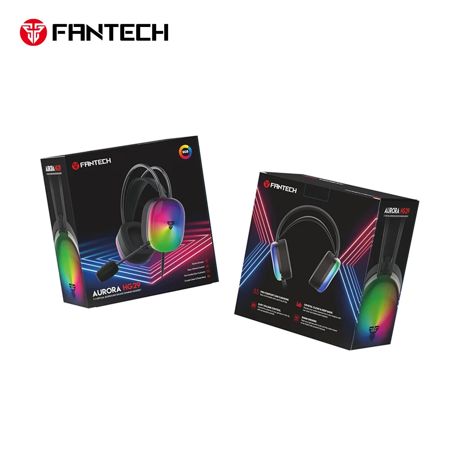 Fantech aurora hg29 gaming headset - 7.1 virtual surround sound with rgb lights - headsets
