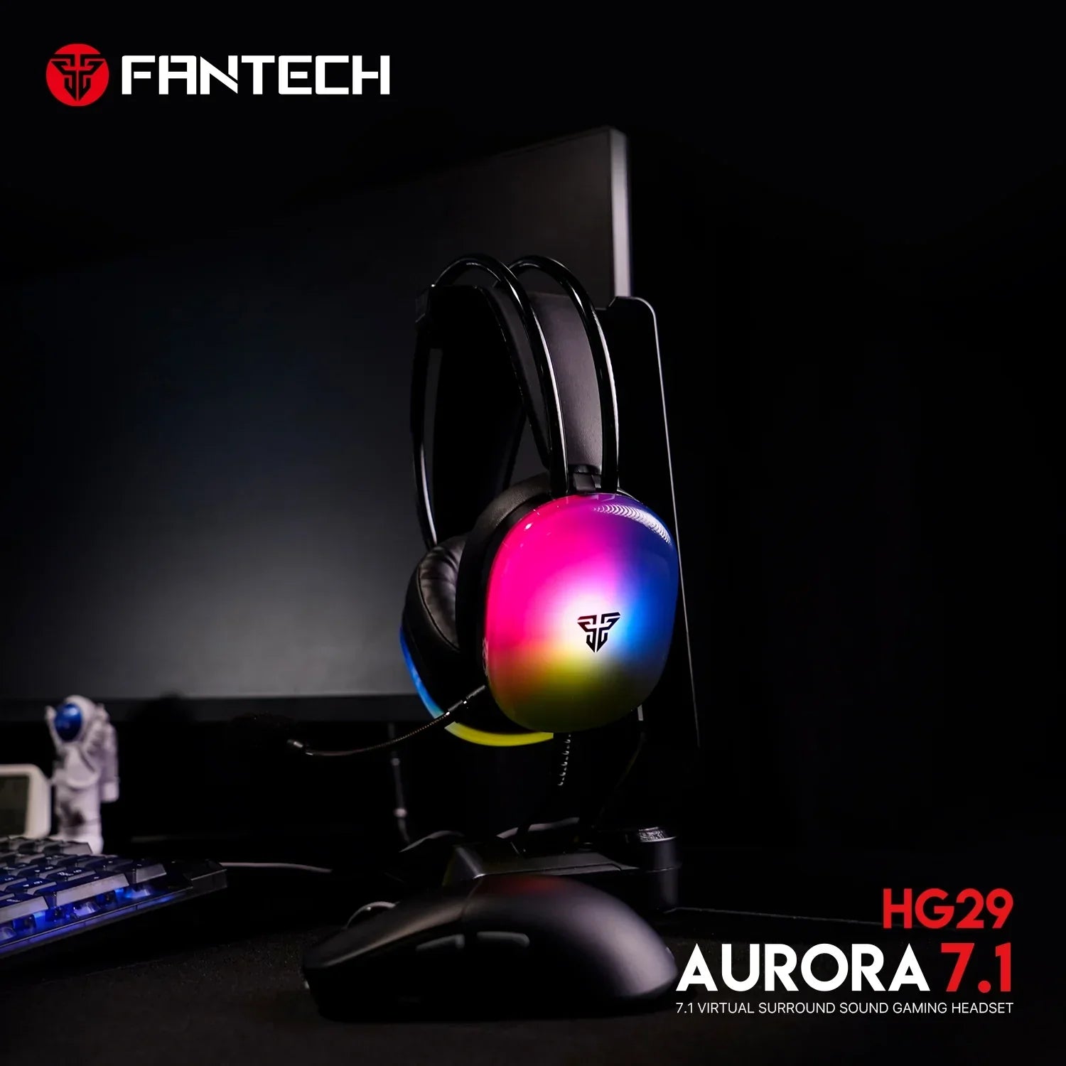 Fantech aurora hg29 gaming headset - 7.1 virtual surround sound with rgb lights - headsets