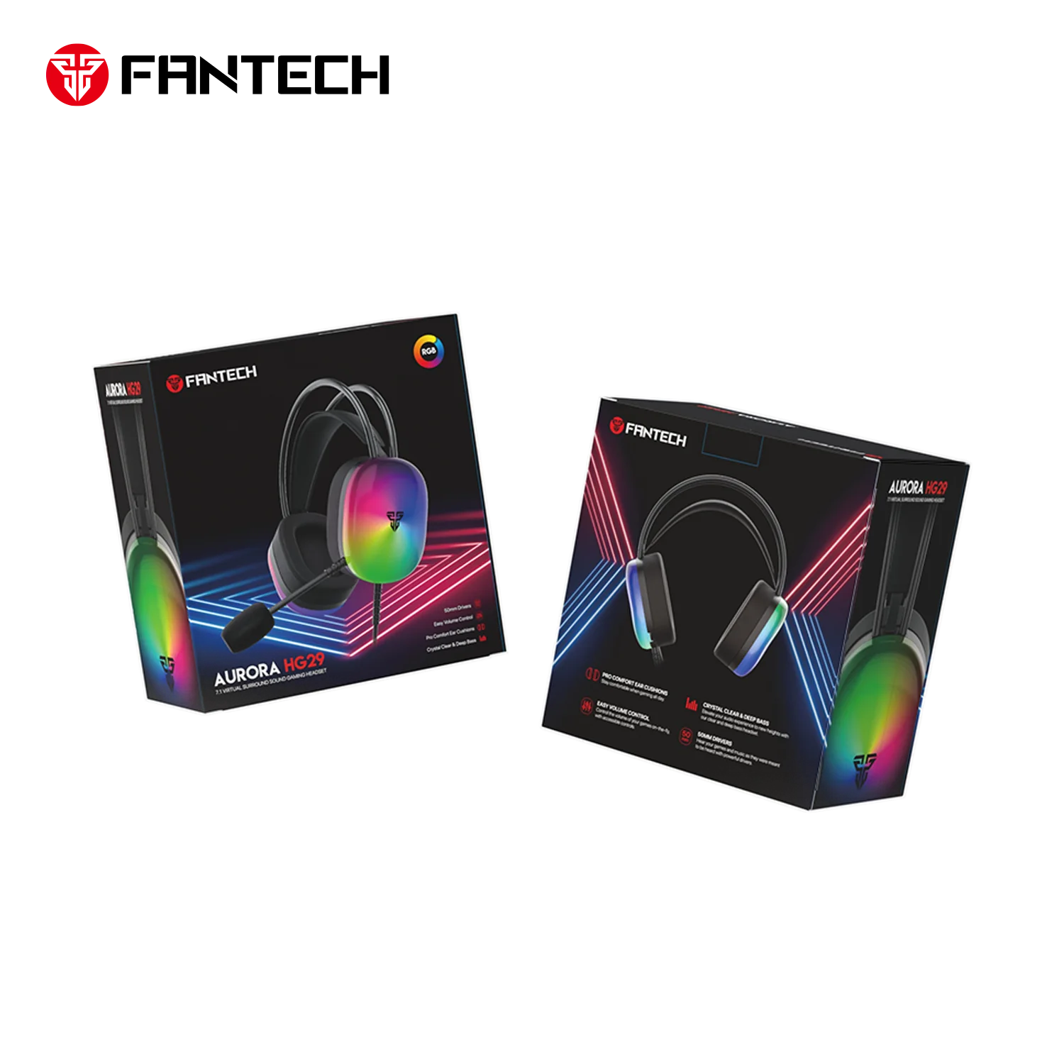 Fantech aurora hg29 gaming headset - 7.1 virtual surround sound with rgb lights - headsets