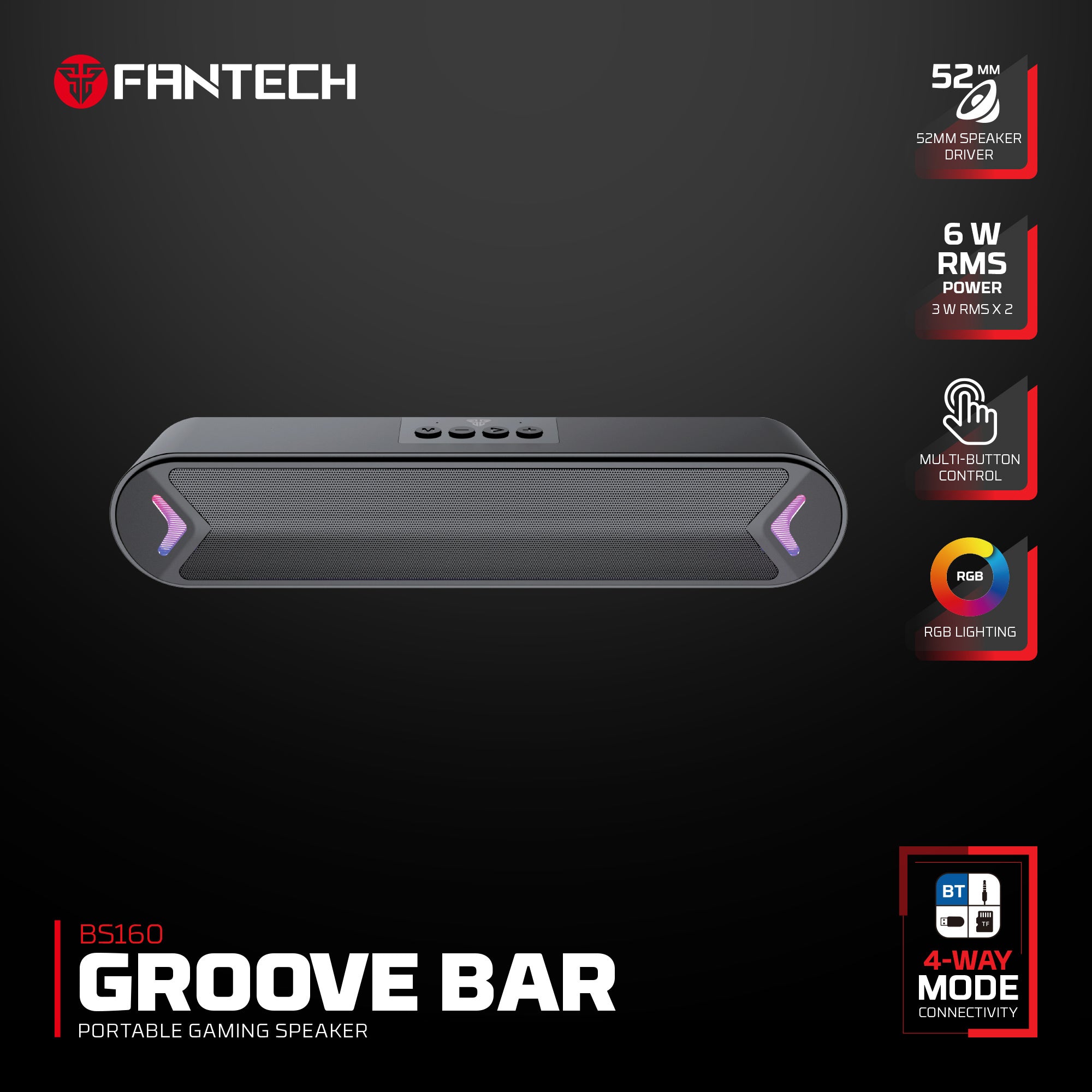 Fantech Bluetooth Speaker Groove Bar Bs160 Black