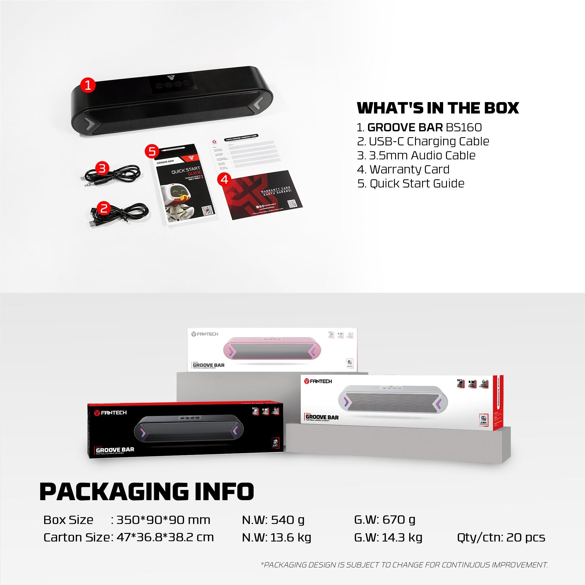 Fantech Bluetooth Speaker Groove Bar Bs160 Pink