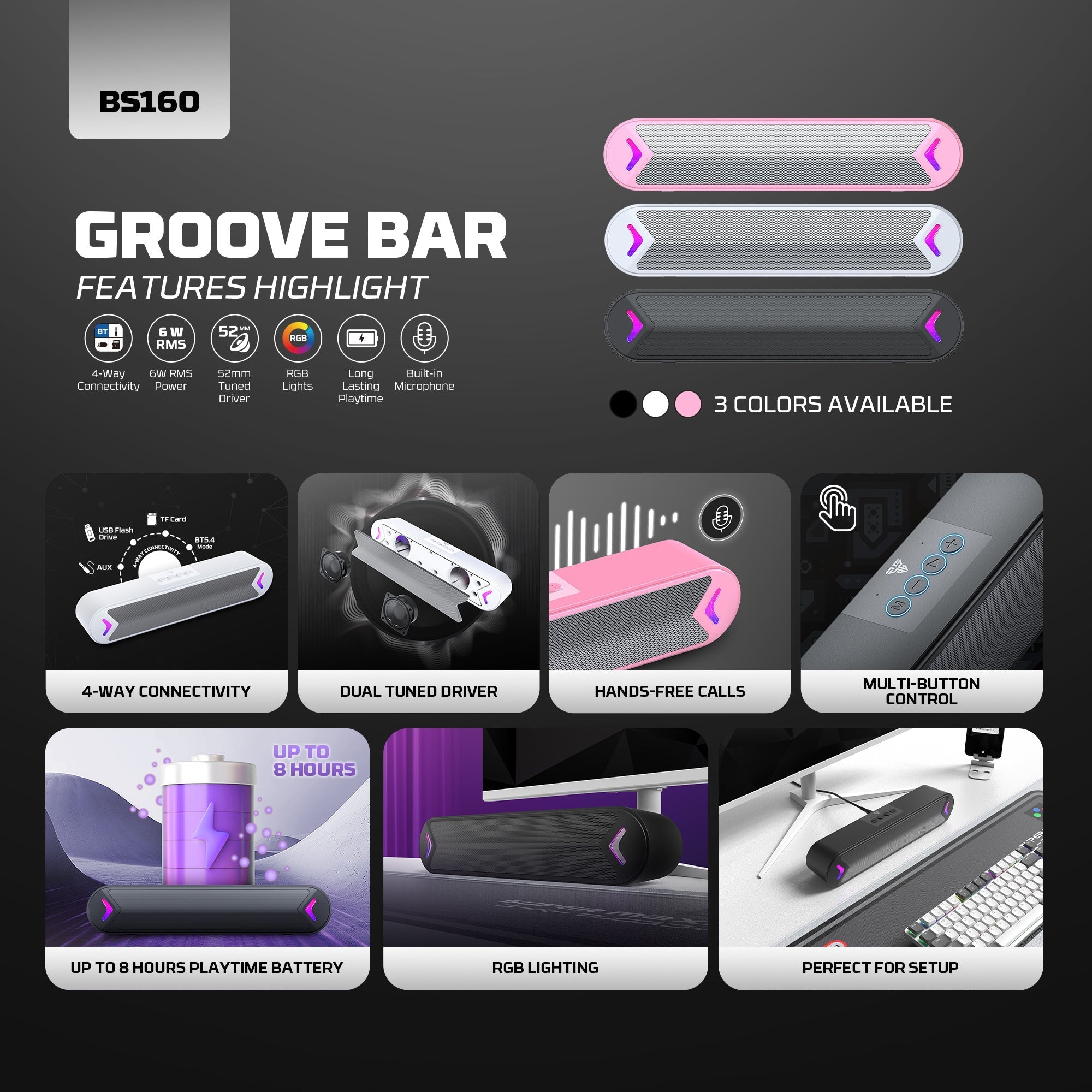 Fantech Bluetooth Speaker Groove Bar Bs160 Pink