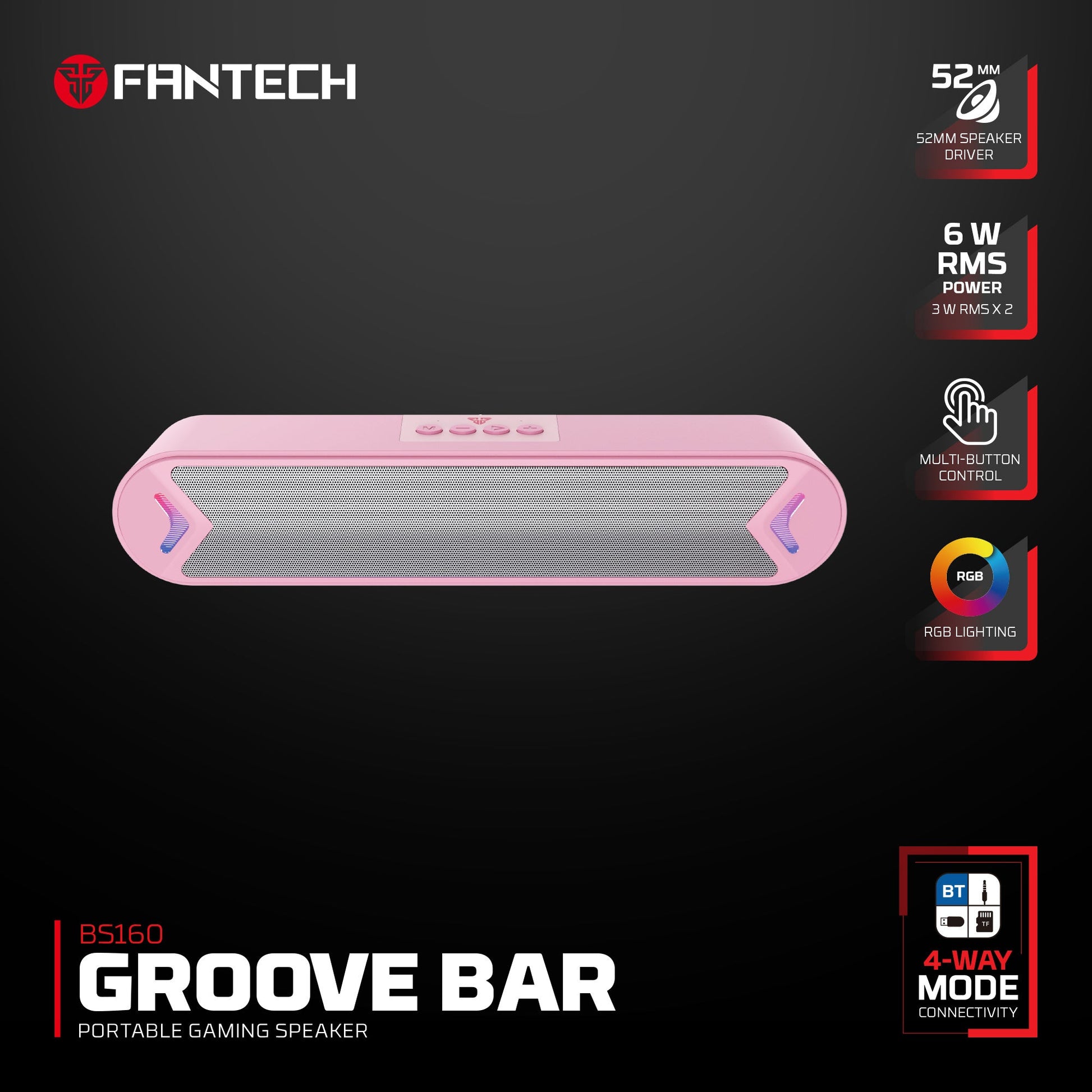 Fantech Bluetooth Speaker Groove Bar Bs160 Pink