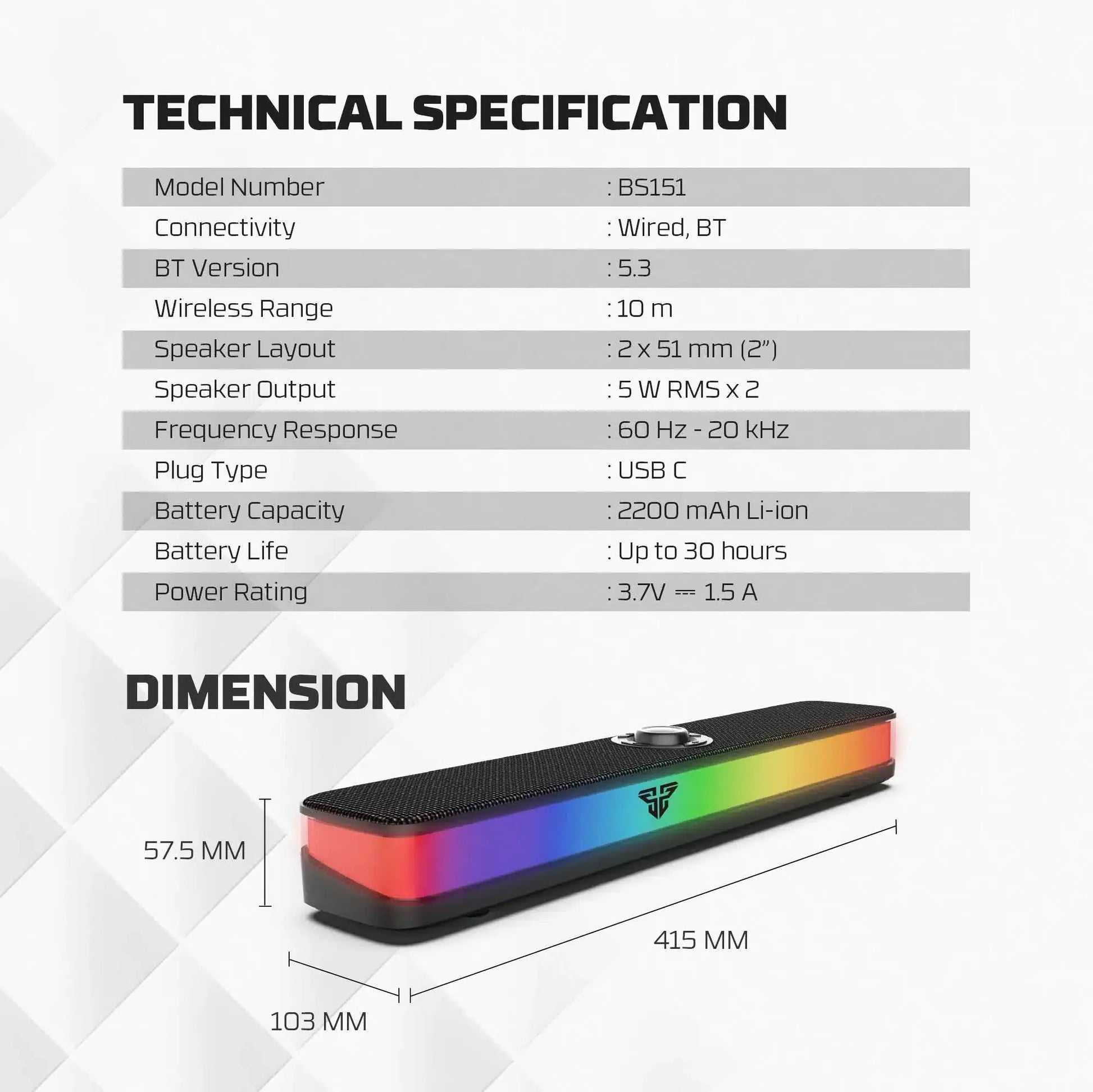Fantech Bs151 Bluetooth 5.3 Portable Dual Mode Built in Microphone Gaming Speaker