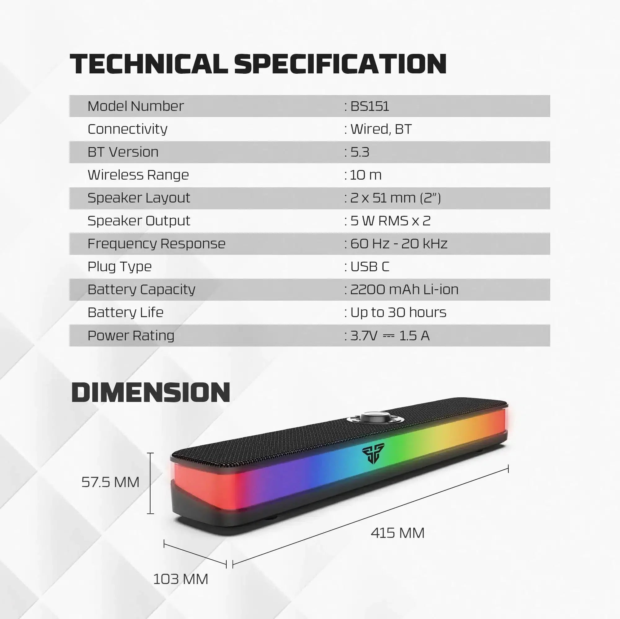 Fantech Bs151 Bluetooth 5.3 Portable Dual Mode Built in Microphone Gaming Speaker