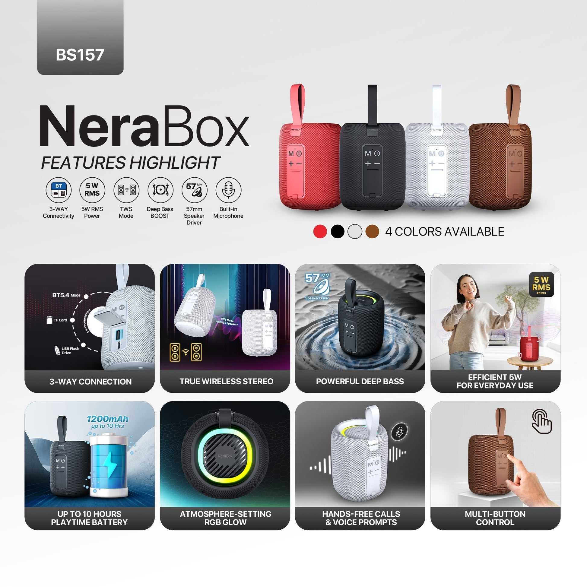 Fantech(bs157)-nerabox 5w Rms Portable Speaker - Black