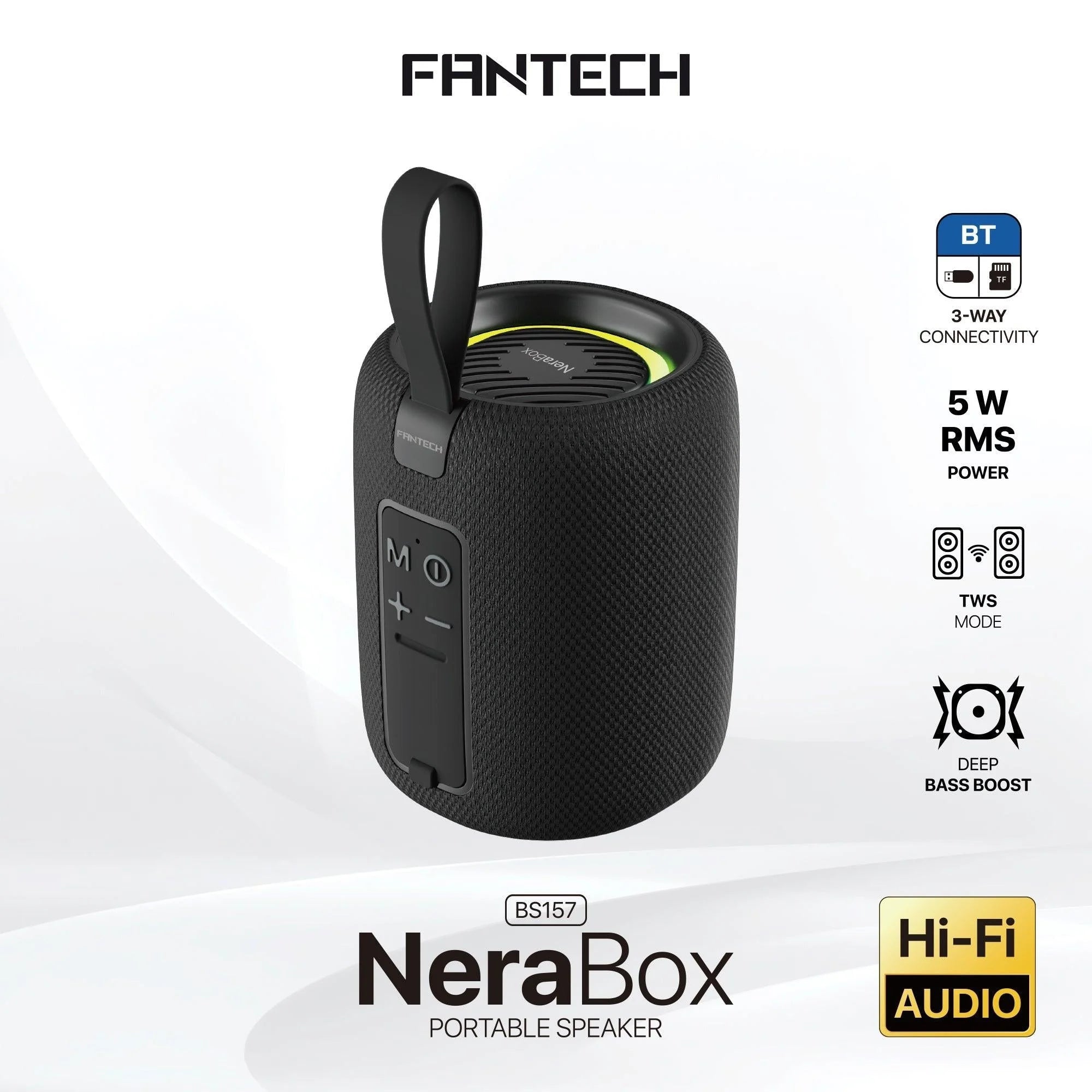 Fantech(bs157)-nerabox 5w rms portable speaker - black - audio | speakers