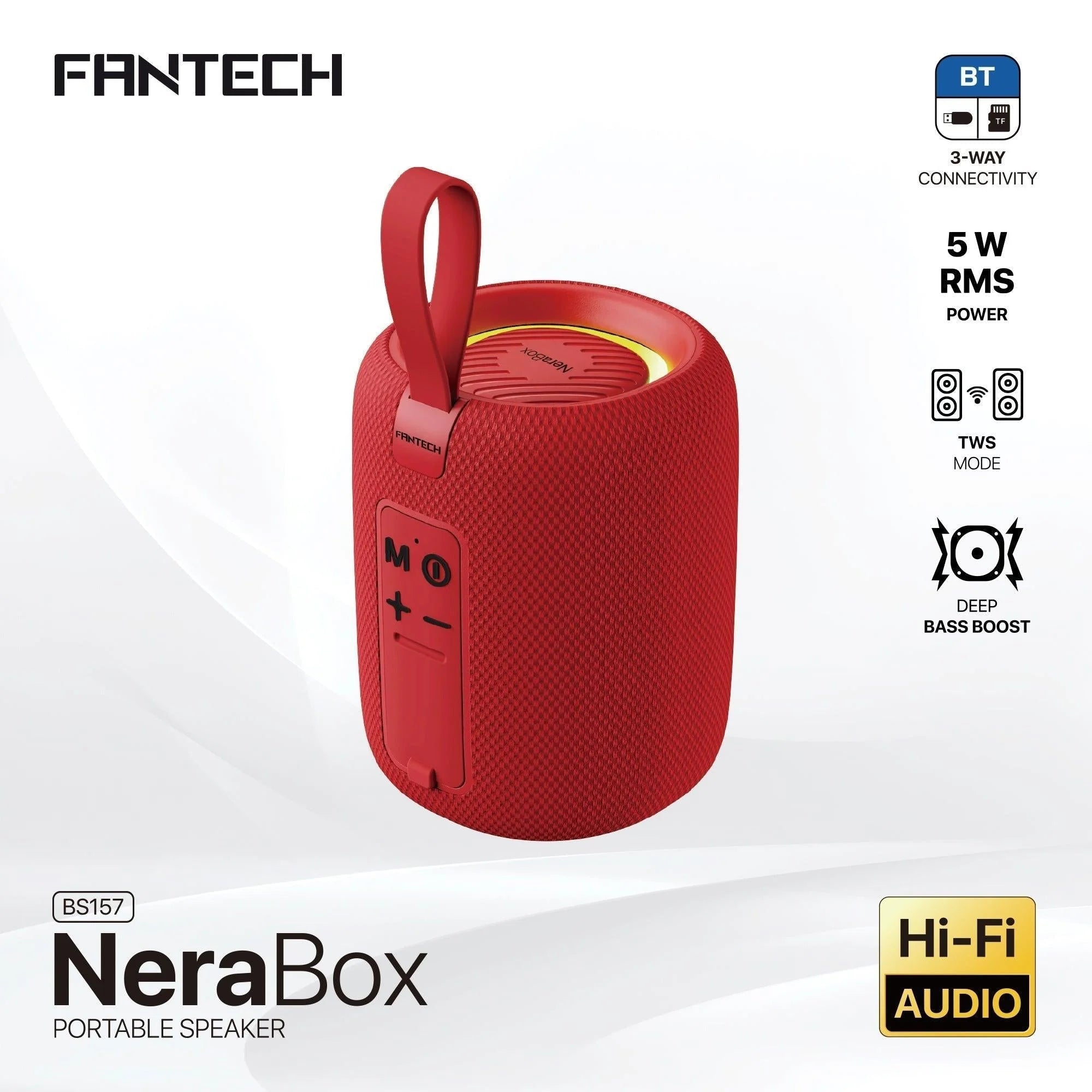 Fantech(bs157)-nerabox 5w rms portable speaker - red - audio | speakers