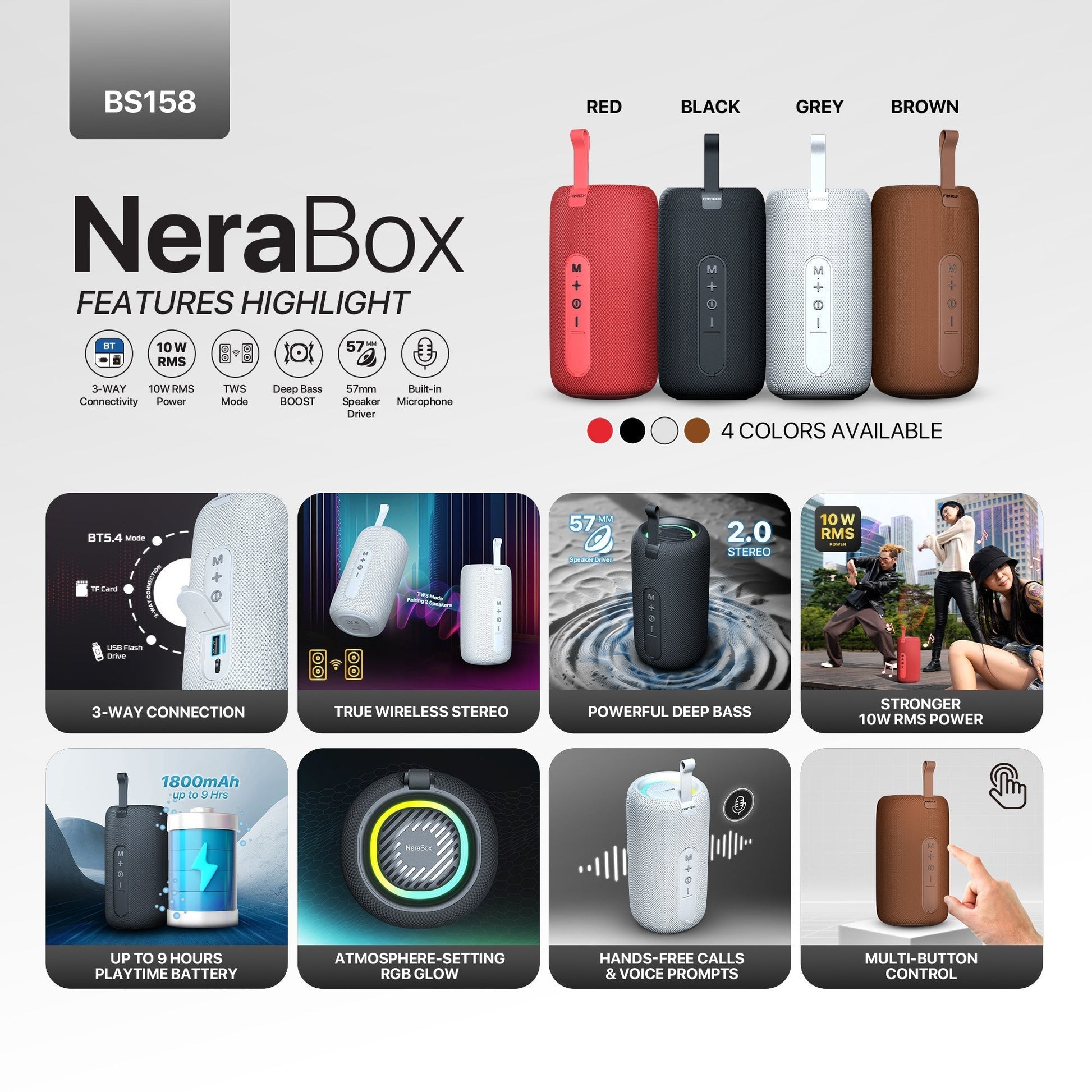 Fantech Bs159 True Wireless Rms Speaker Tws Deep Bass 10w 57mm Red