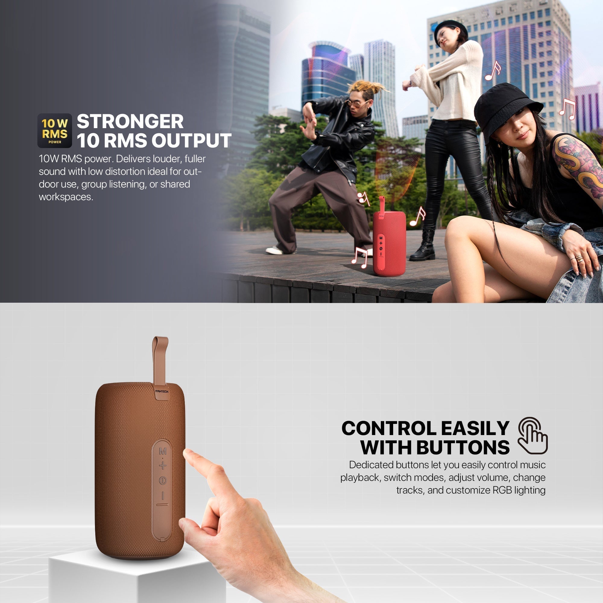 Fantech Bs159 True Wireless Rms Speaker Tws Deep Bass 10w 57mm Red