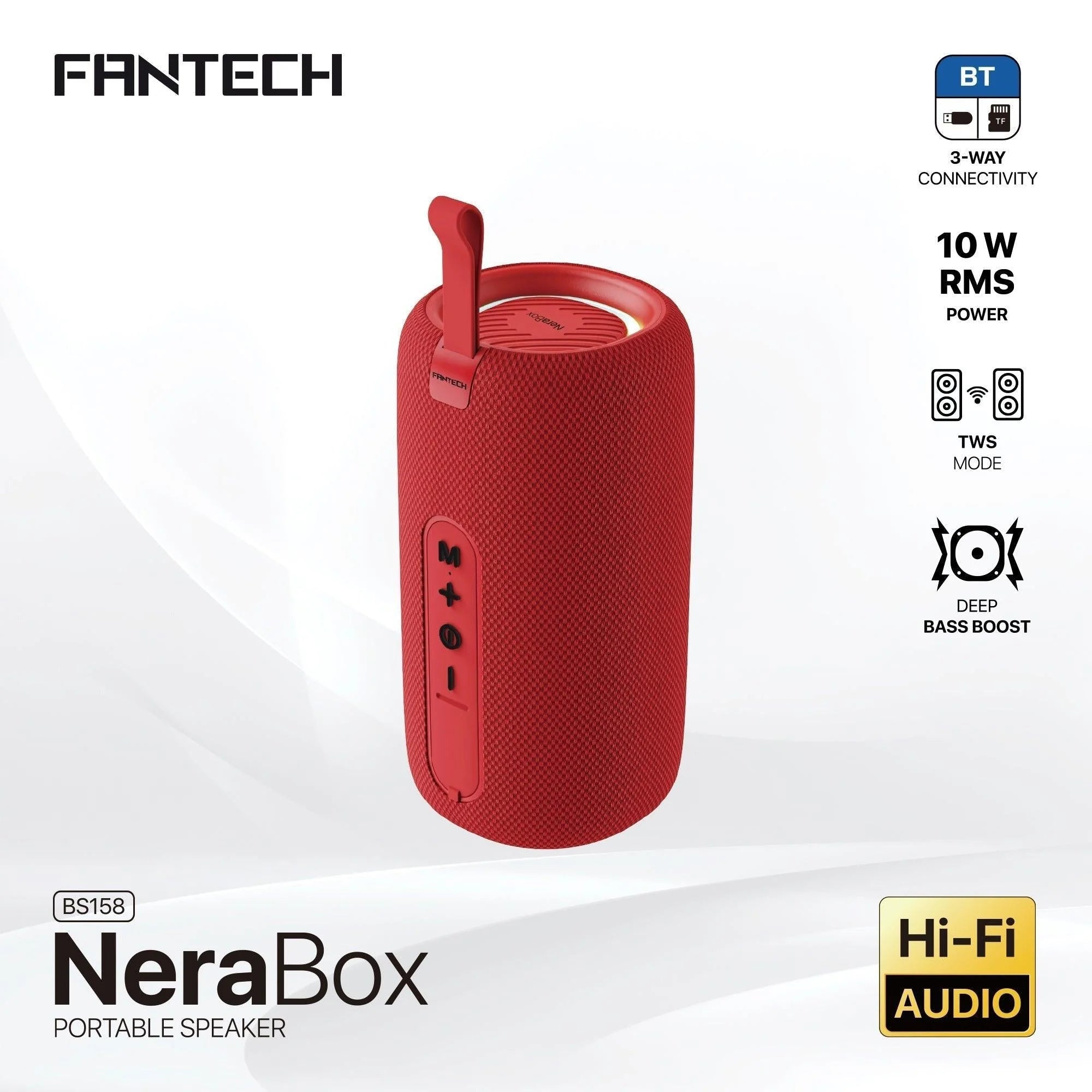 Fantech bs159 true wireless rms speaker tws deep bass 10w 57mm red - audio | speakers