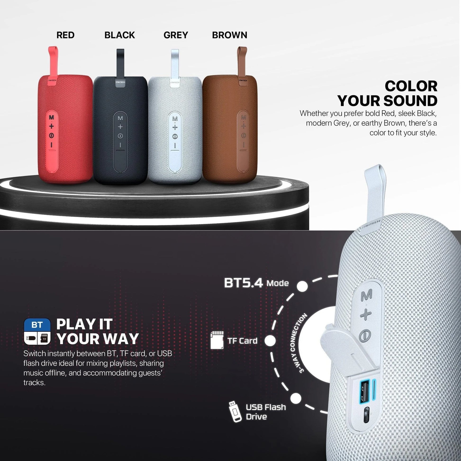 Fantech bs159 true wireless rms speaker tws deep bass 10w 57mm driver 4-way white - audio | speakers