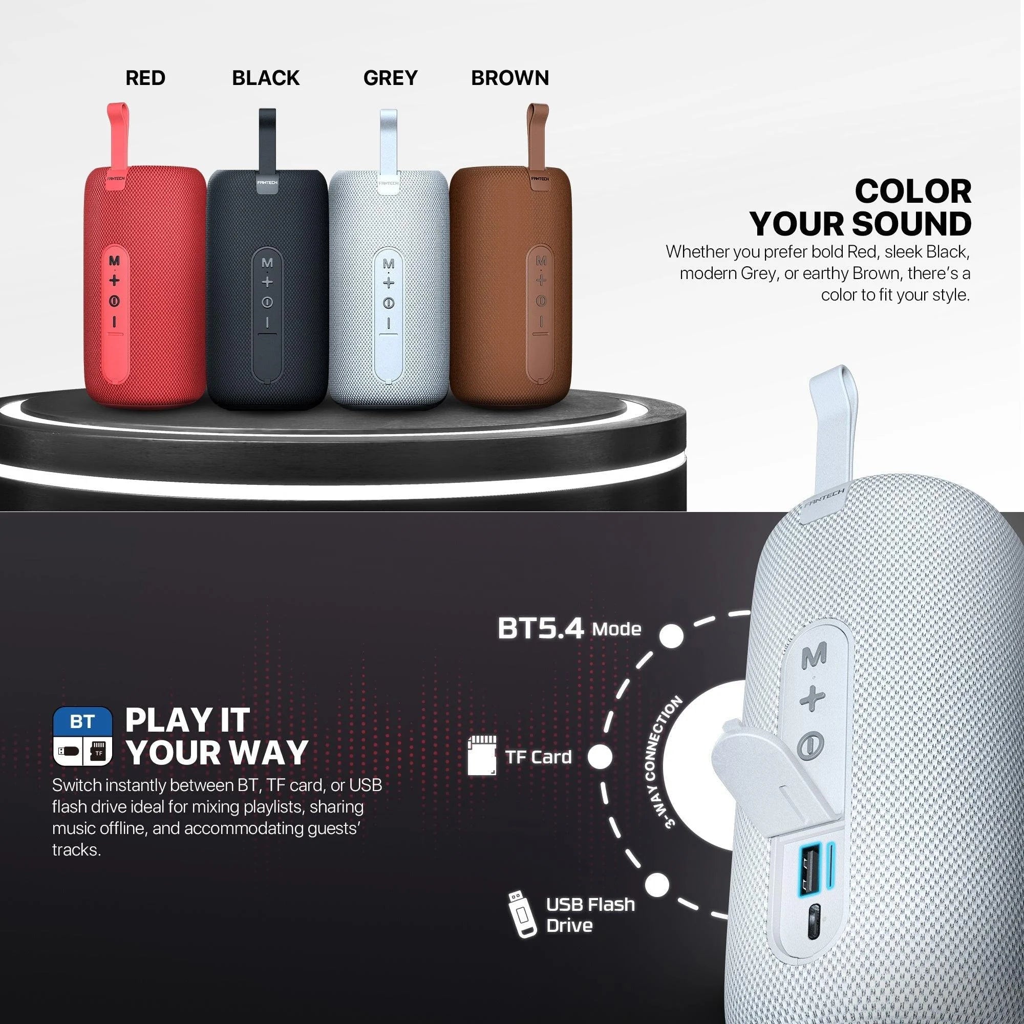 Fantech bs159 true wireless rms speaker tws deep bass 10w 57mm driver 4-way white - audio | speakers