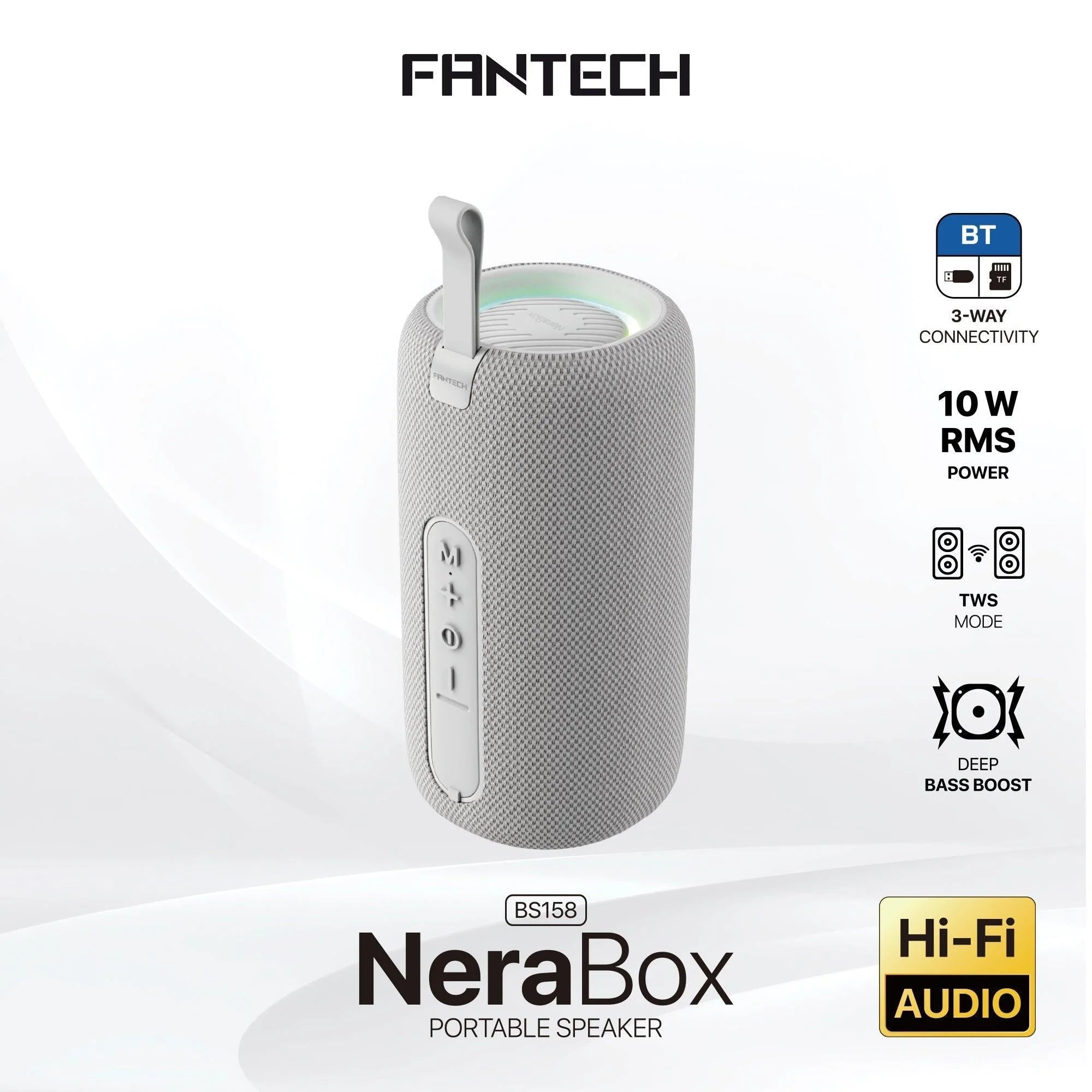 Fantech bs159 true wireless rms speaker tws deep bass 10w 57mm driver 4-way white - audio | speakers