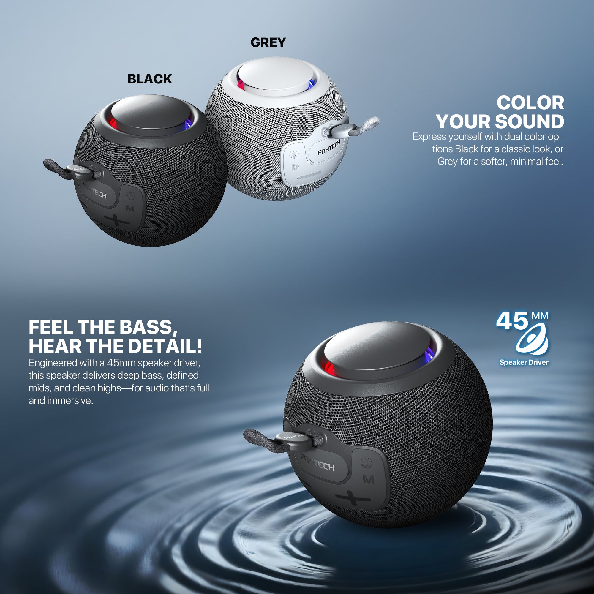 Fantech Bs161 Portable Bt Wireless Speaker Tws 4-way Connectivity Tf Gray