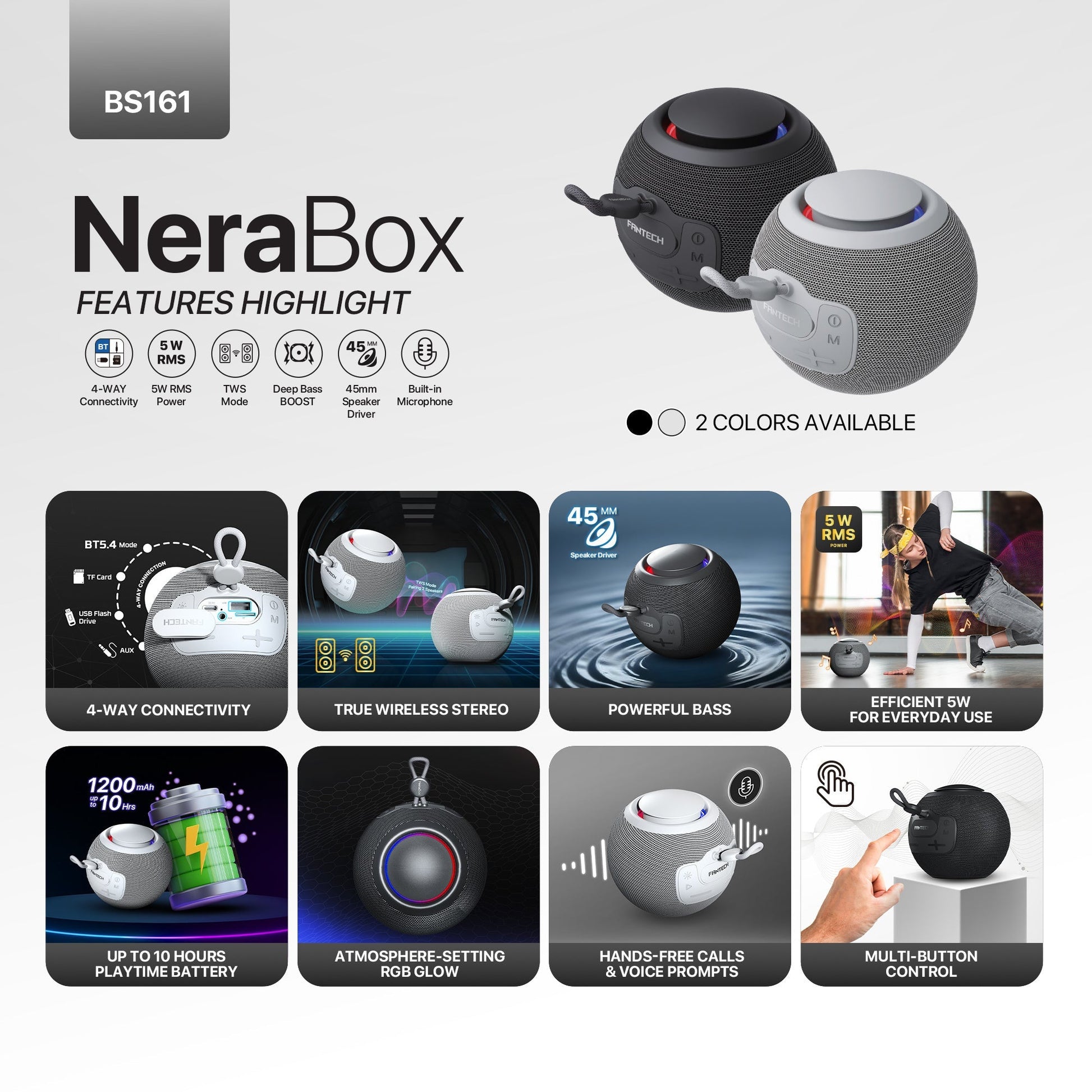 Fantech Bs161 Portable Bt Wireless Speaker Tws 4-way Connectivity Tf Black