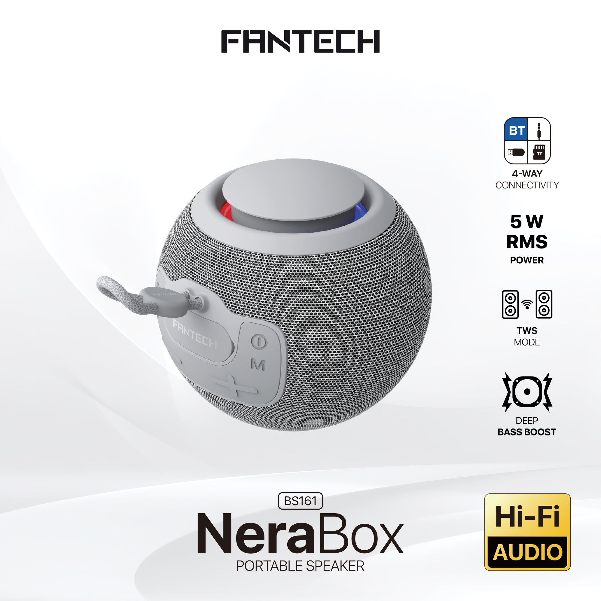 Fantech Bs161 Portable Bt Wireless Speaker Tws 4-way Connectivity Tf Gray