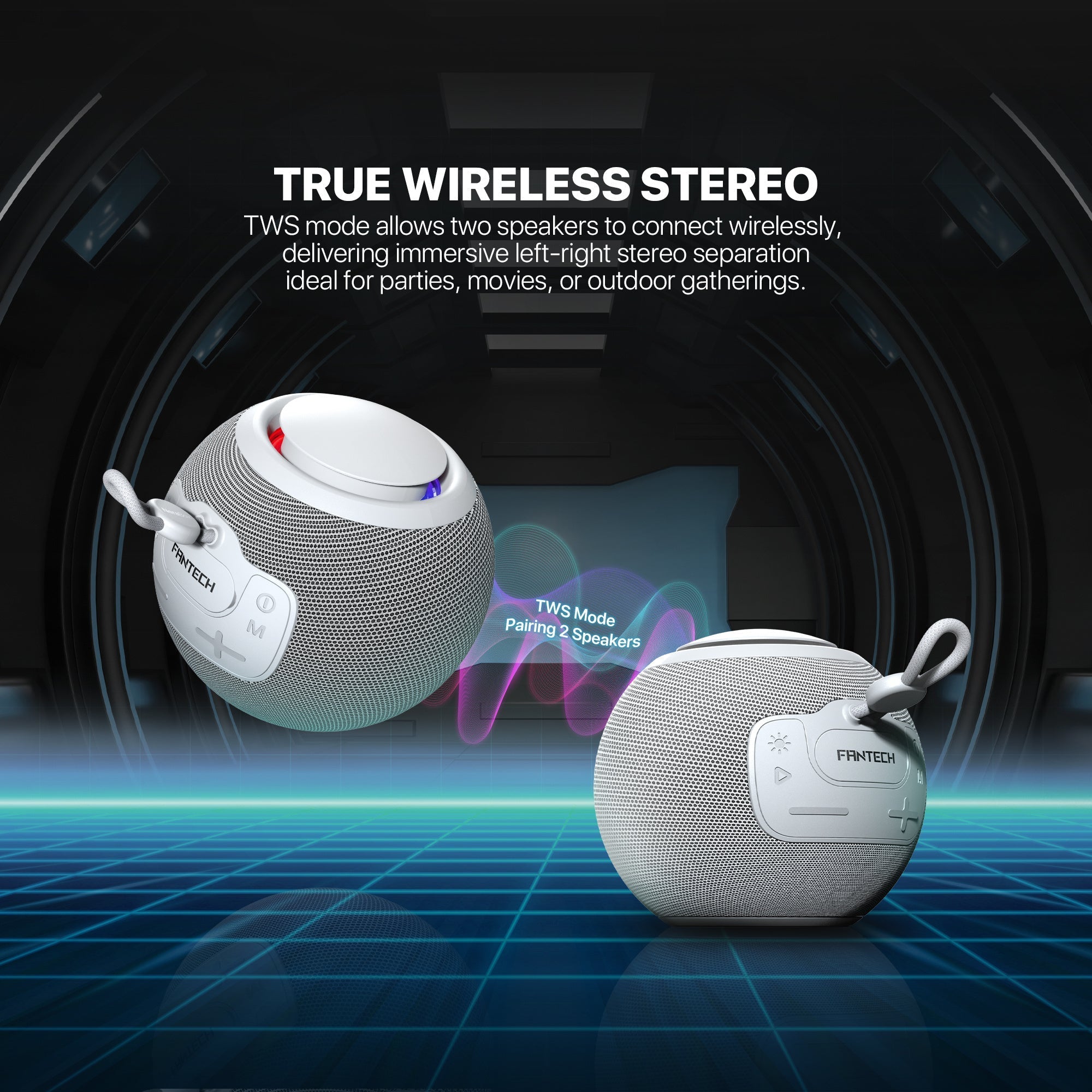 Fantech Bs161 Portable Bt Wireless Speaker Tws 4-way Connectivity Tf Gray