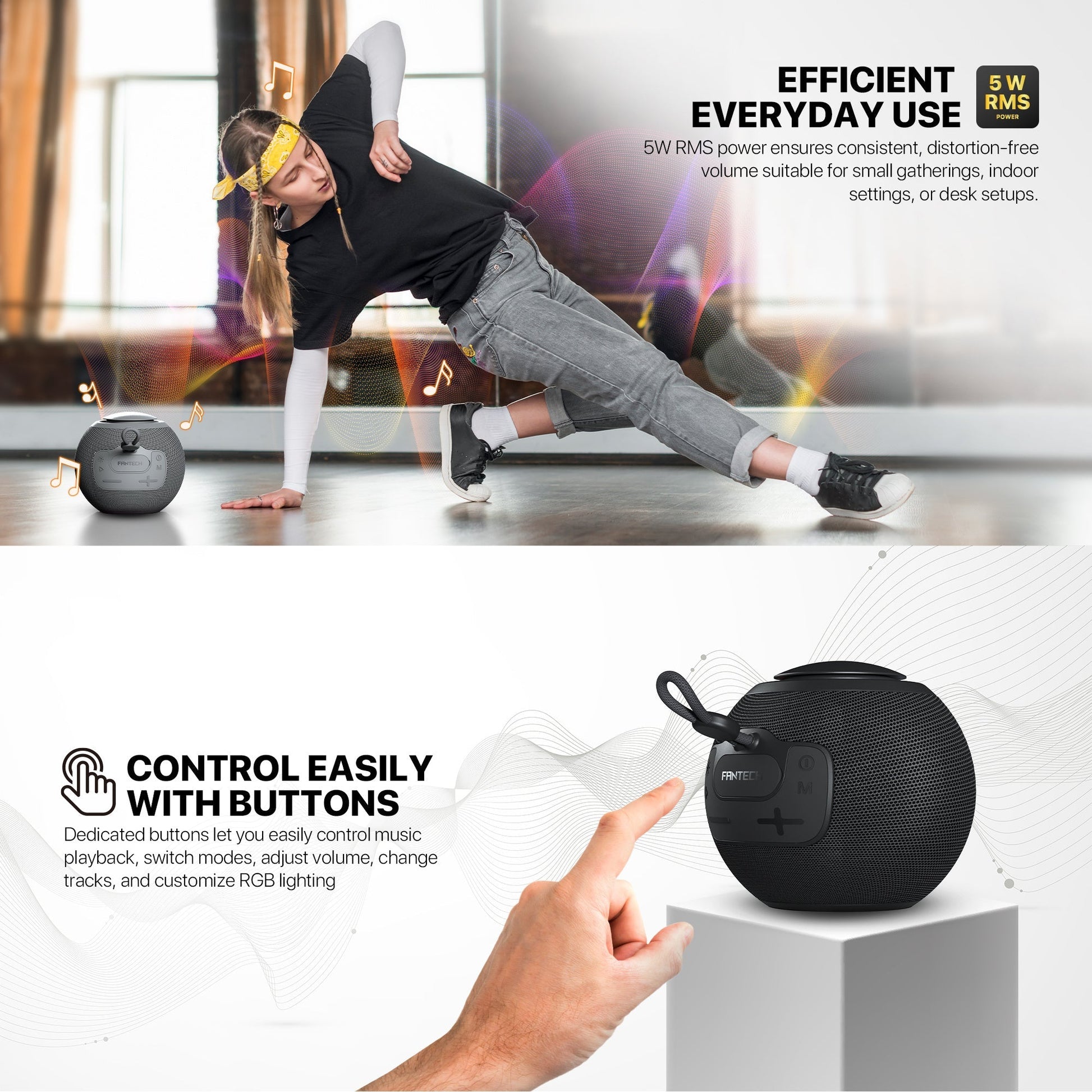 Fantech Bs161 Portable Bt Wireless Speaker Tws 4-way Connectivity Tf Black