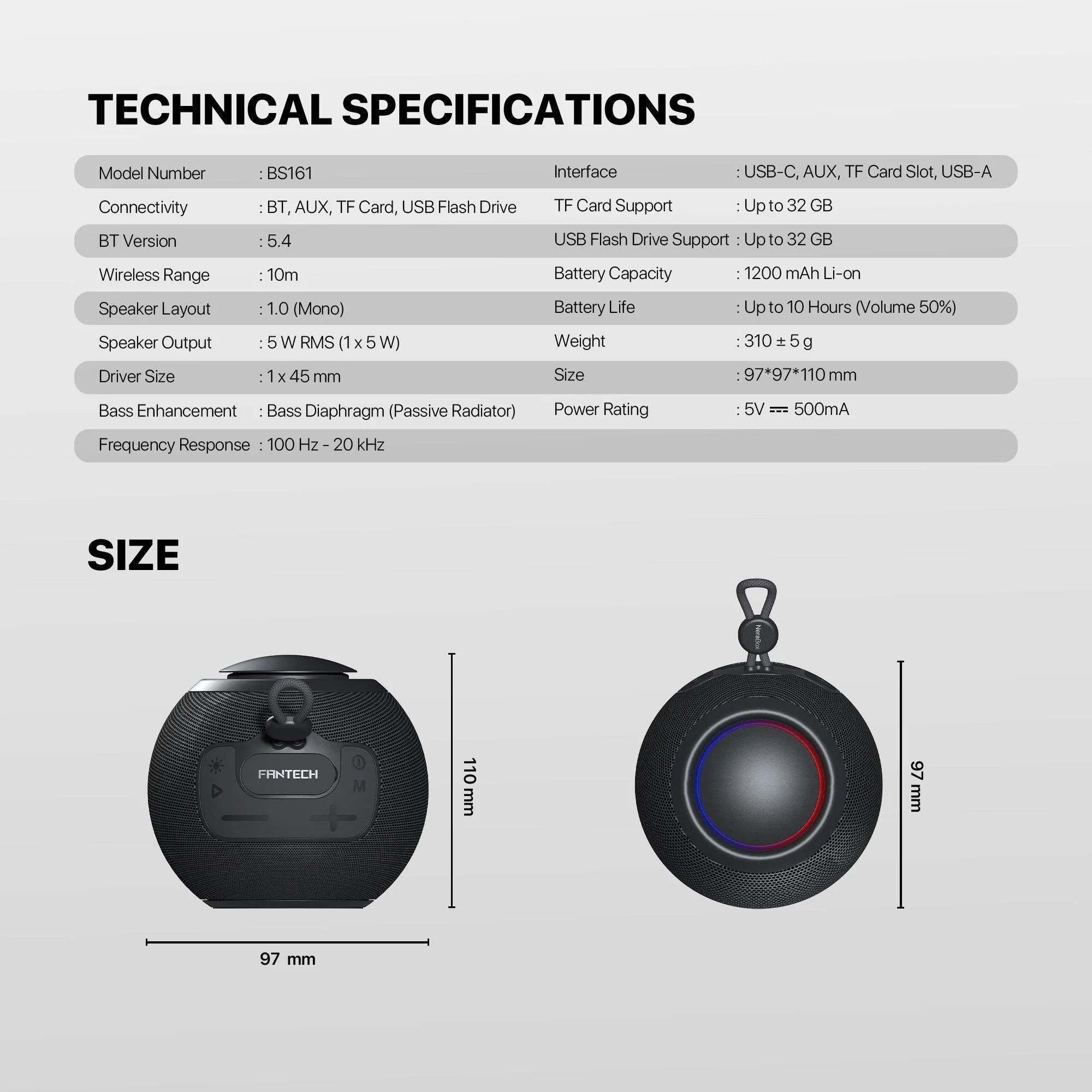 Fantech bs161 portable bt wireless speaker tws 4-way connectivity tf black - audio | speakers
