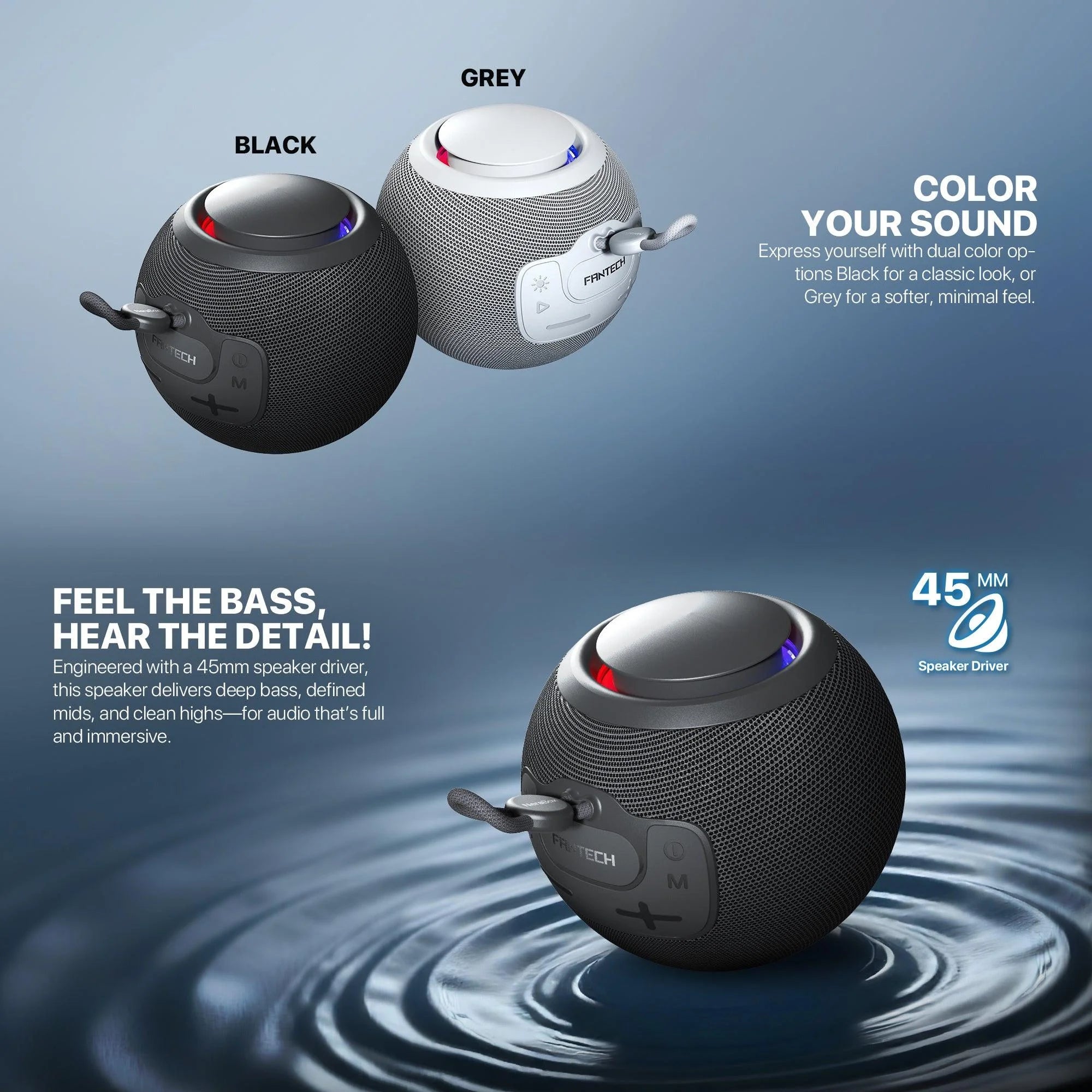 Fantech bs161 portable bt wireless speaker tws 4-way connectivity tf gray - audio | speakers