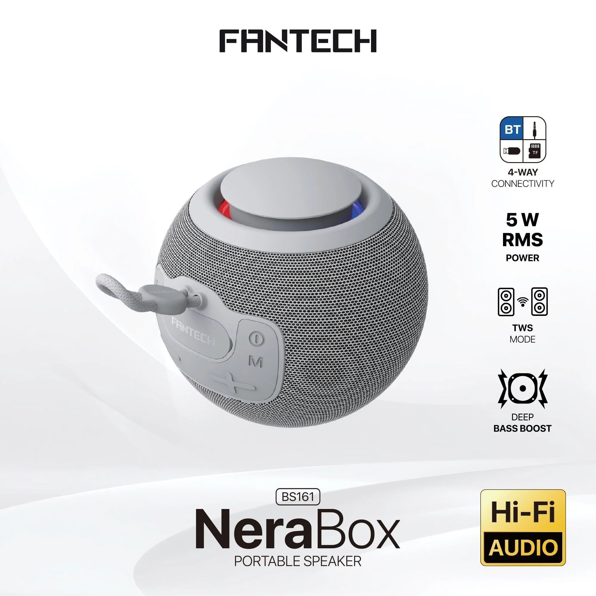 Fantech bs161 portable bt wireless speaker tws 4-way connectivity tf gray - audio | speakers
