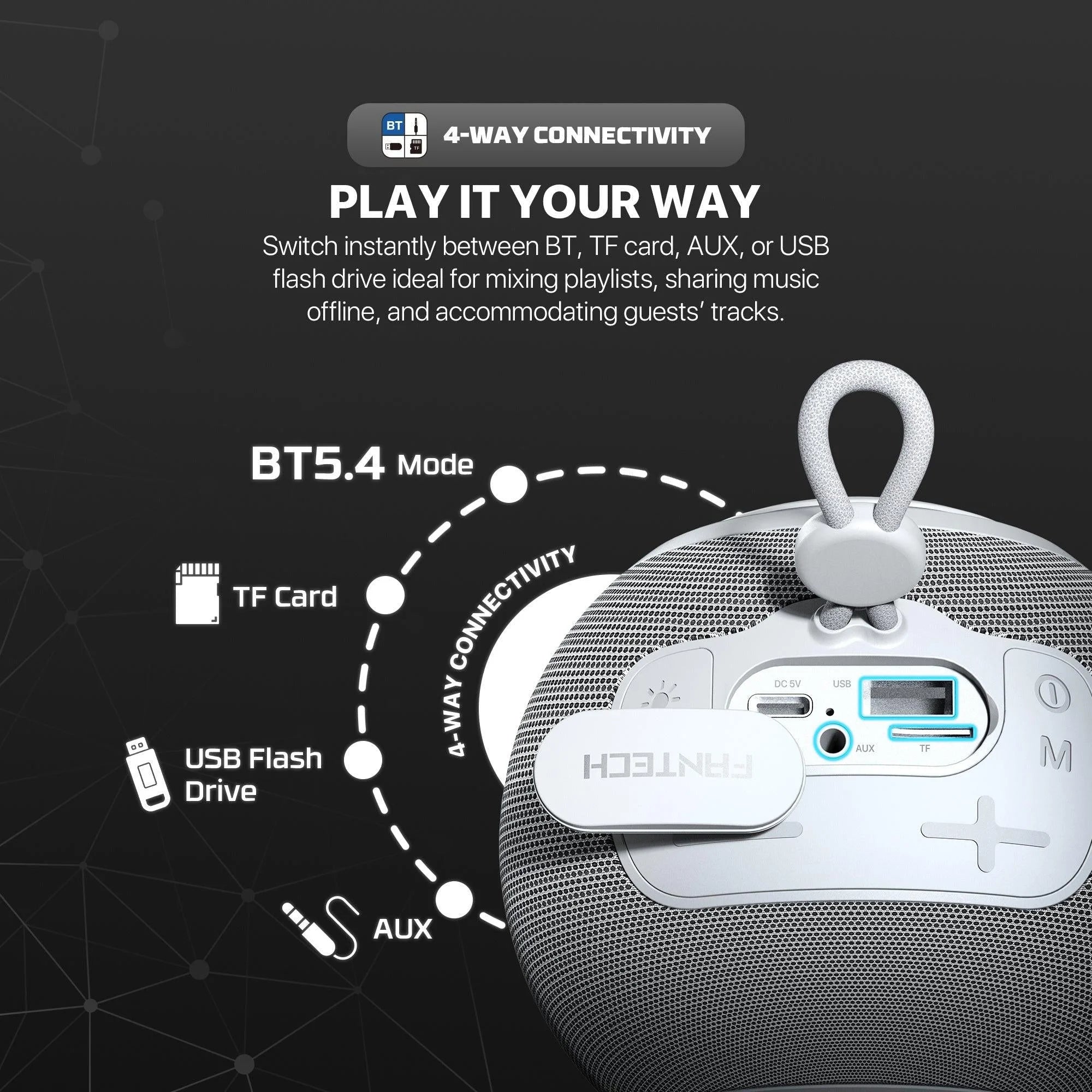 Fantech bs161 portable bt wireless speaker tws 4-way connectivity tf gray - audio | speakers