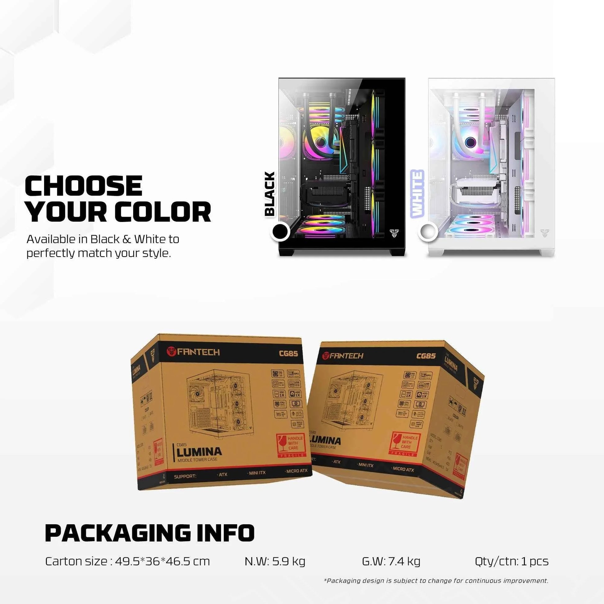 Fantech cg85 lumina mid tower gaming case - black - tower case & monitor