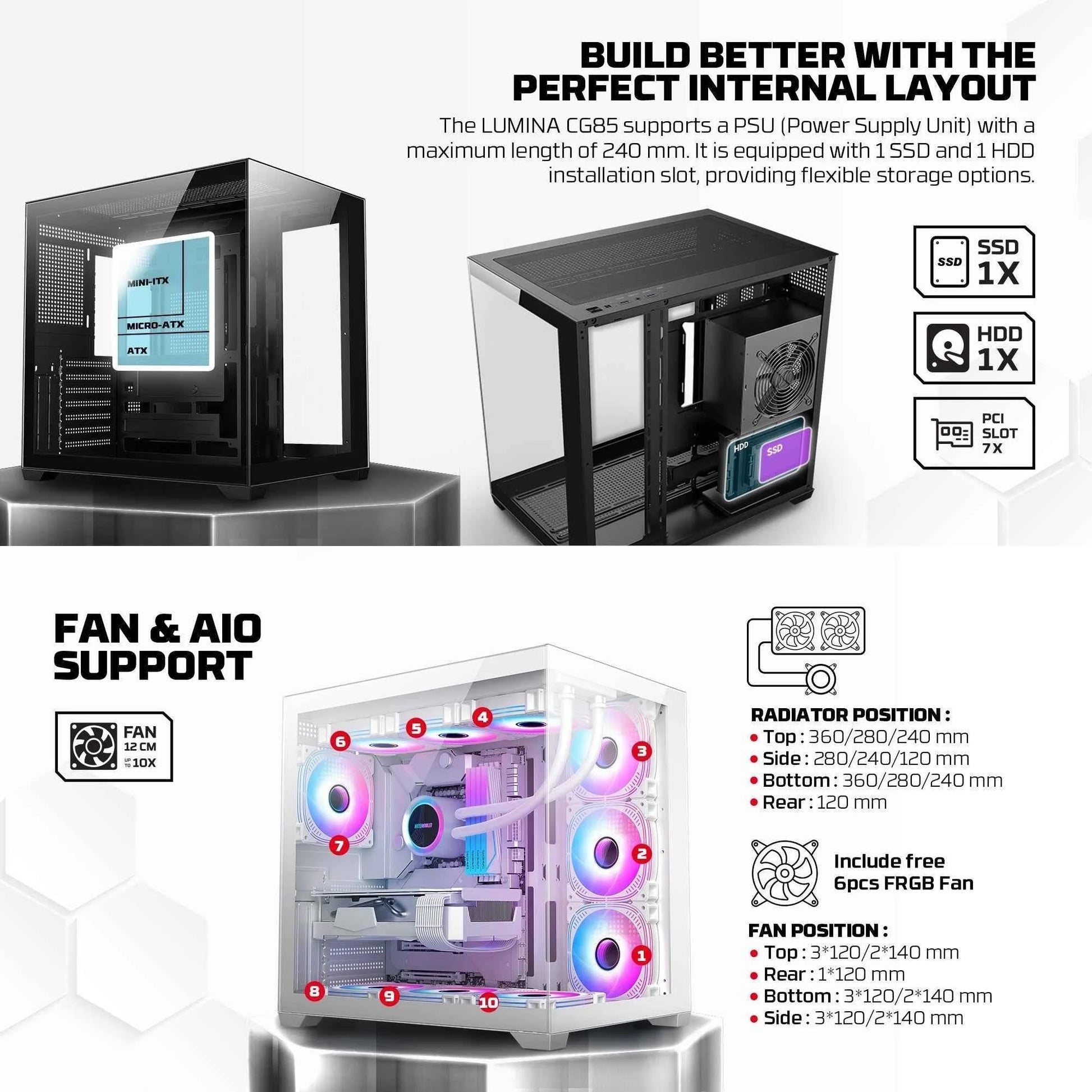 Fantech cg85 lumina mid tower gaming case - black - tower case & monitor