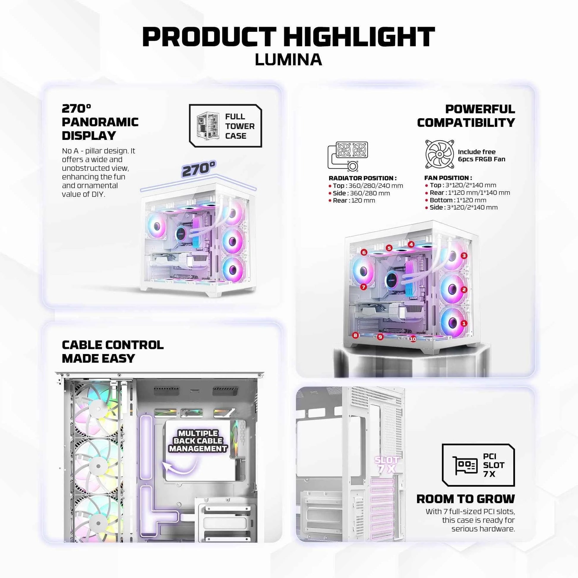 Fantech cg85 lumina mid tower gaming case - black - tower case & monitor