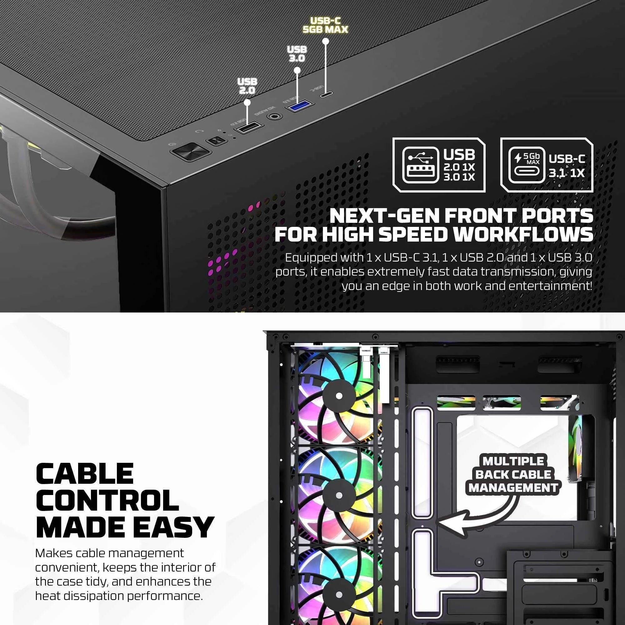 Fantech cg85 lumina mid tower gaming case - black - tower case & monitor