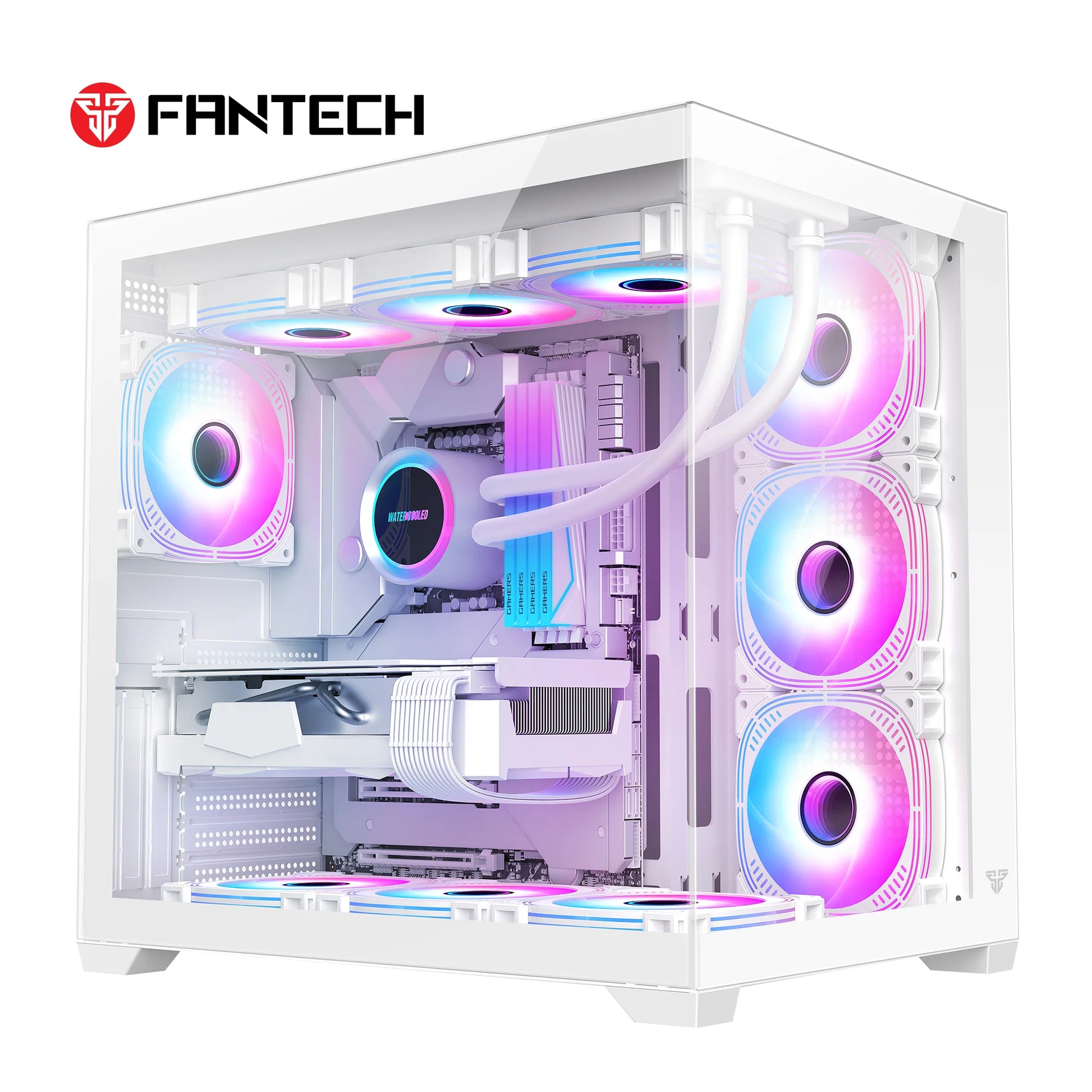 Fantech cg85 lumina mid tower gaming case - white - case
