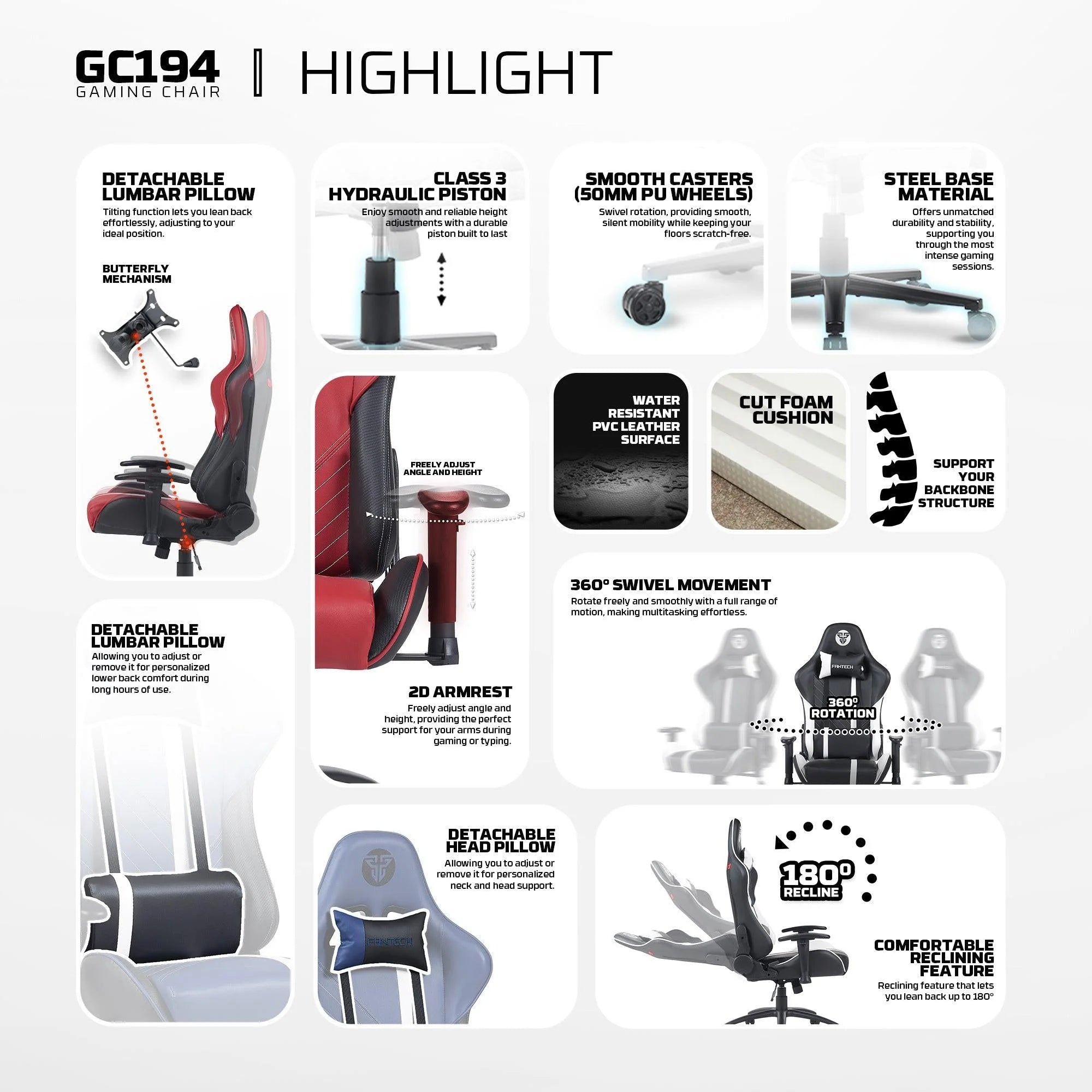 Fantech gc194 gaming chair blue - desk & chair