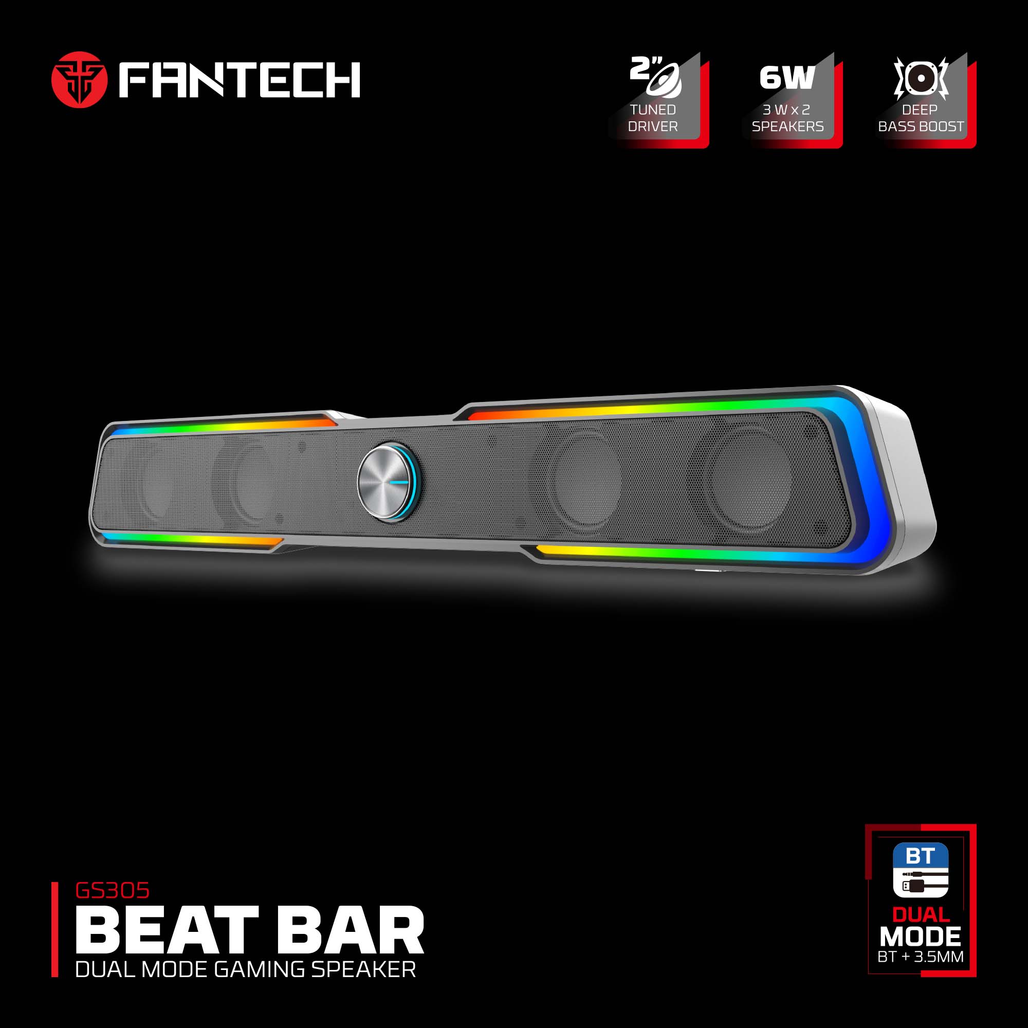 Fantech Gs305 Bluetooth 5.3 Soundbar Dual Mode Rgb Lighting Gaming Speaker - Gameonjo