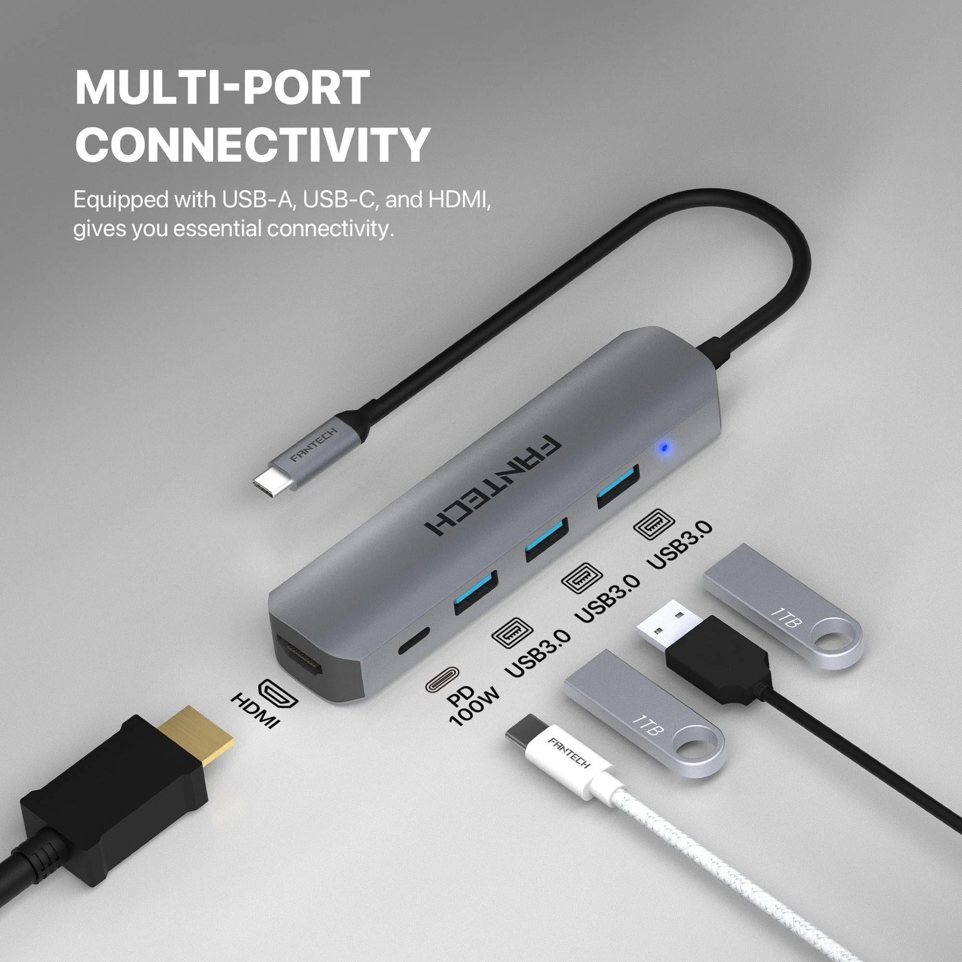 Fantech hc052 converter usb hub type c 5 in 1