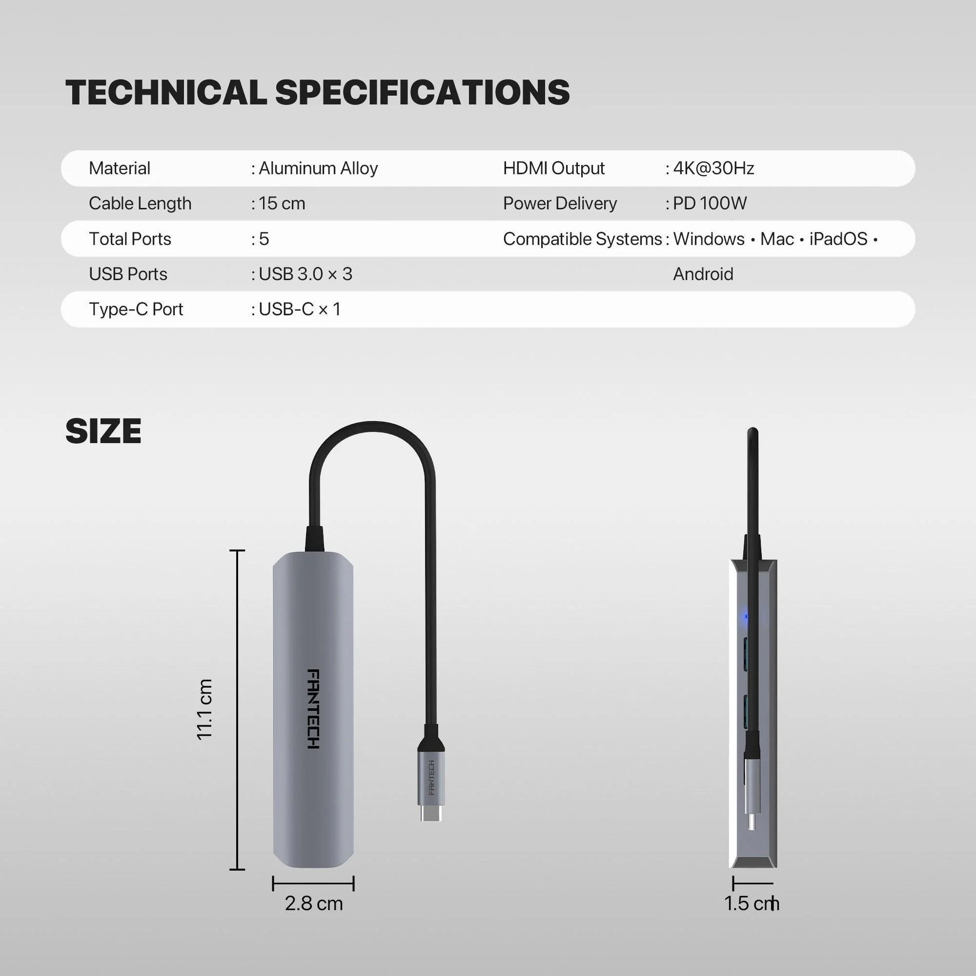 Fantech hc052 converter usb hub type c 5 in 1