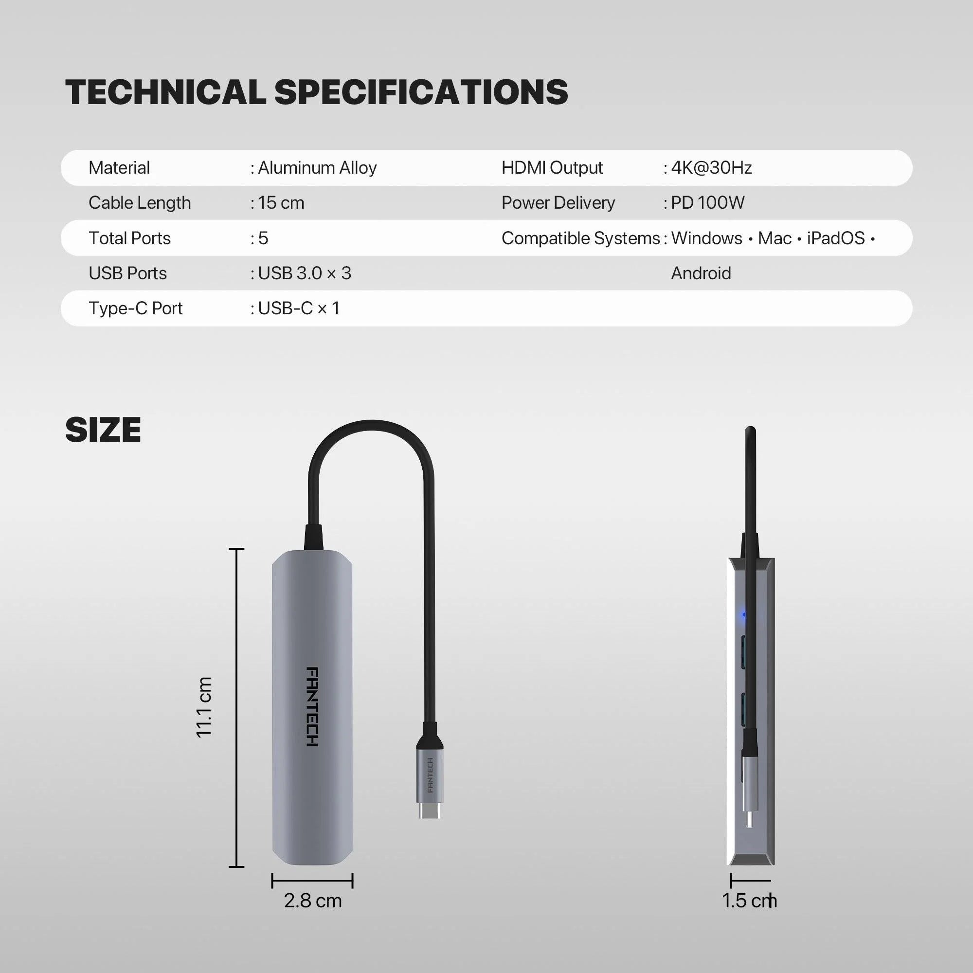 Fantech hc052 converter usb hub type c 5 in 1